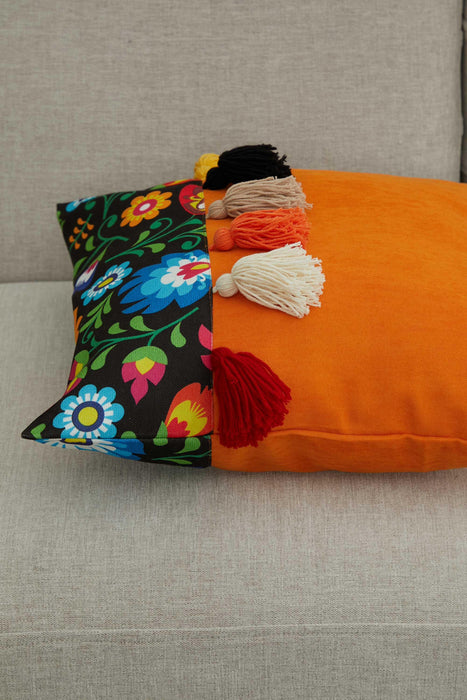 Carnival Patterned Quilted Tasseled Cushion Cover,K-278