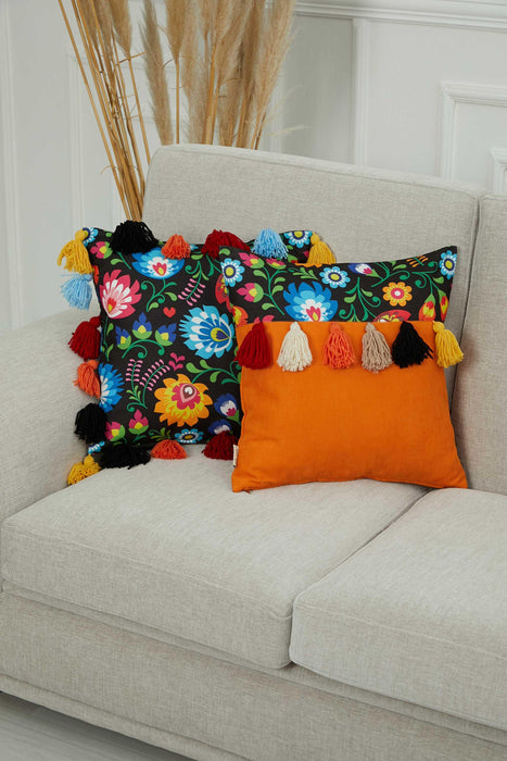 Carnival Patterned Quilted Tasseled Cushion Cover,K-278