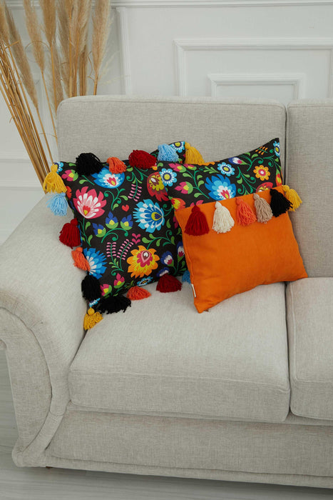 Carnival Patterned Quilted Tasseled Cushion Cover,K-278