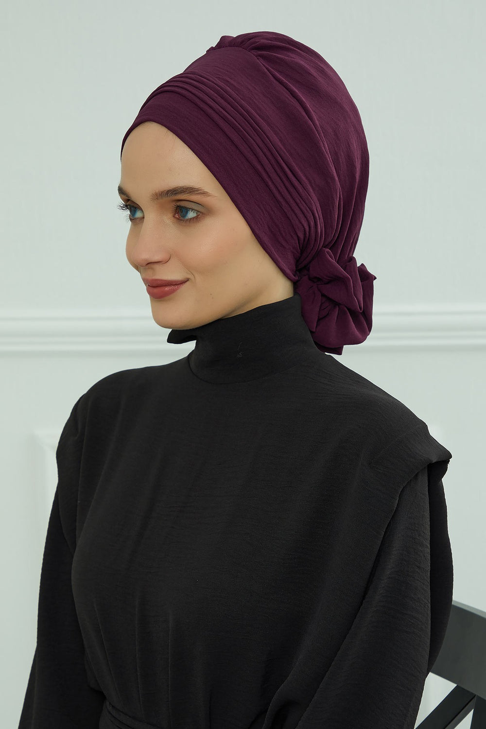 Chic Aerobin Instant Turban, Easy Wrap Breathable Head Scarf with Elegant Knot Detail, Lightweight Instant Turban For Women Headwear,HT-31A Purple