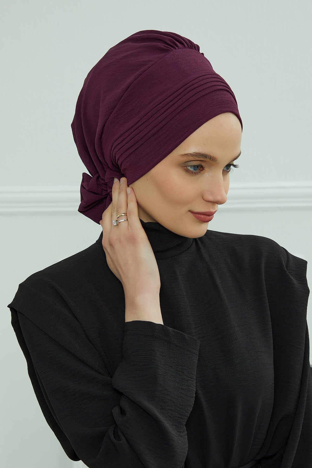 Chic Aerobin Instant Turban, Easy Wrap Breathable Head Scarf with Elegant Knot Detail, Lightweight Instant Turban For Women Headwear,HT-31A Purple