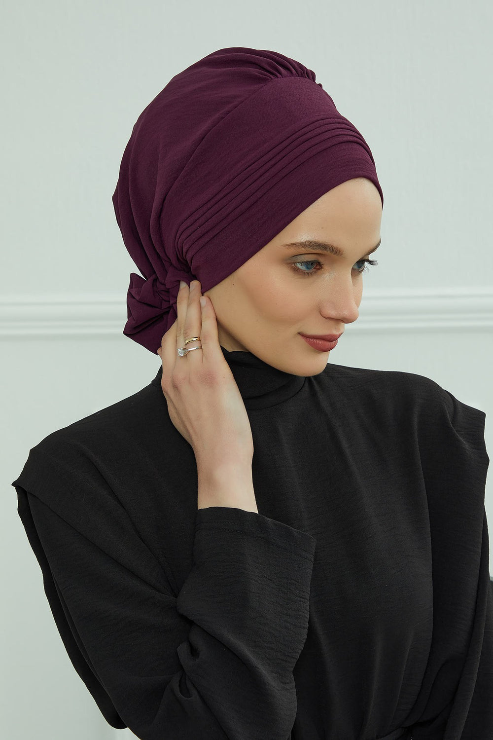Chic Aerobin Instant Turban, Easy Wrap Breathable Head Scarf with Elegant Knot Detail, Lightweight Instant Turban For Women Headwear,HT-31A Purple