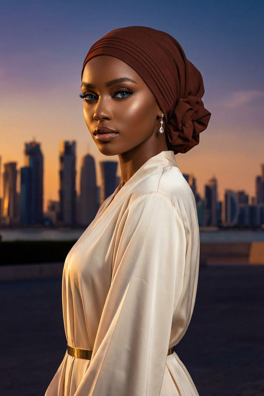 Chic Aerobin Instant Turban, Easy Wrap Breathable Head Scarf with Elegant Knot Detail, Lightweight Instant Turban For Women Headwear,HT-31A Brown