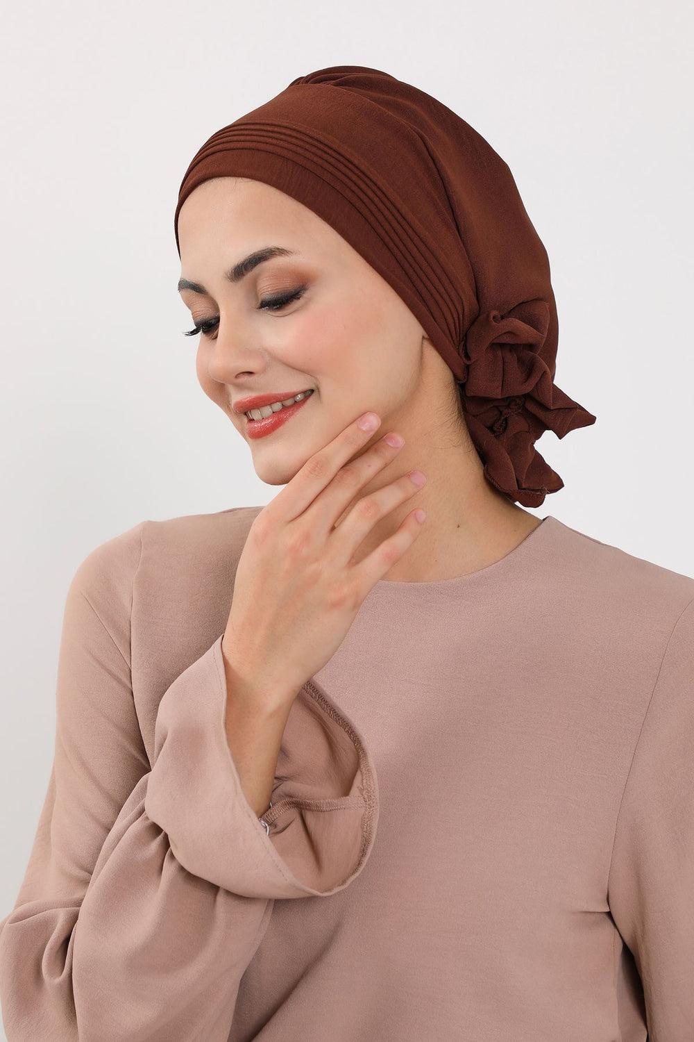 Chic Aerobin Instant Turban, Easy Wrap Breathable Head Scarf with Elegant Knot Detail, Lightweight Instant Turban For Women Headwear,HT-31A Brown