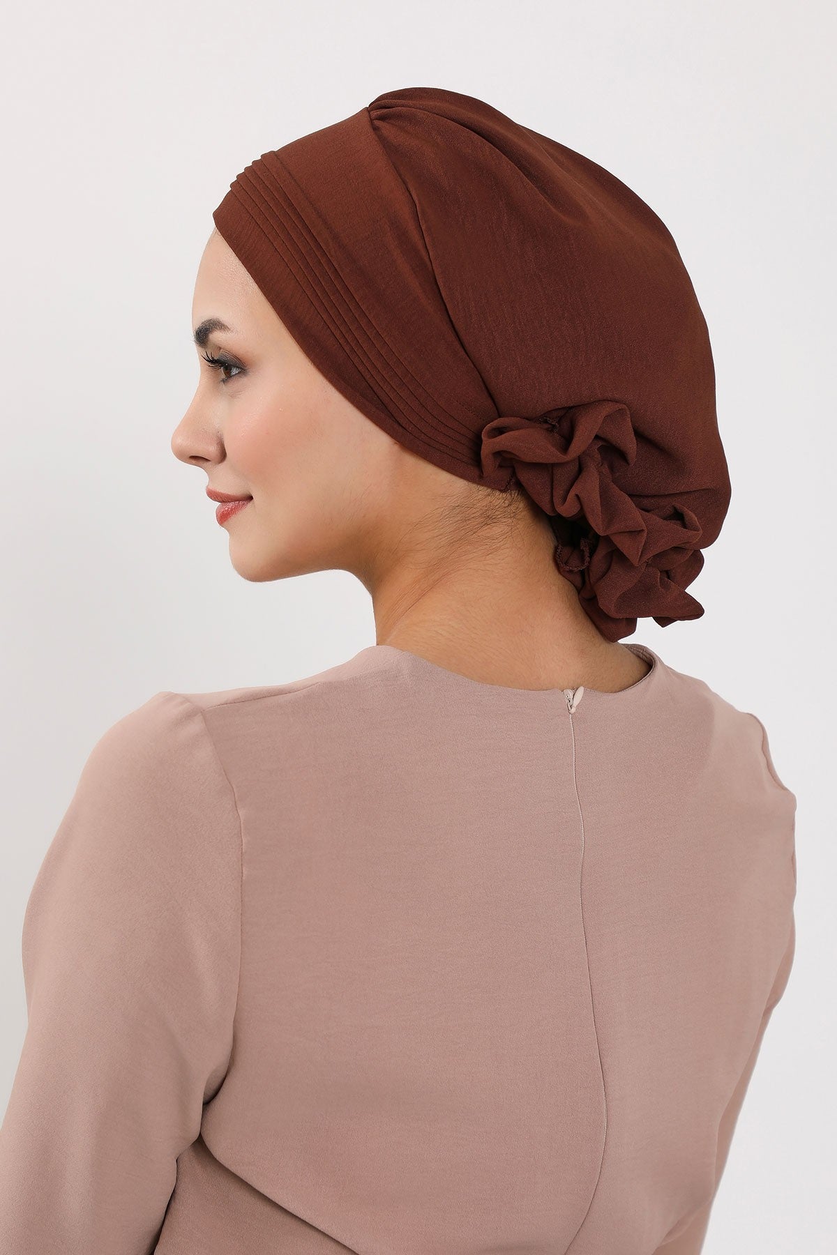 Chic Aerobin Instant Turban, Easy Wrap Breathable Head Scarf with Elegant Knot Detail, Lightweight Instant Turban For Women Headwear,HT-31A Brown