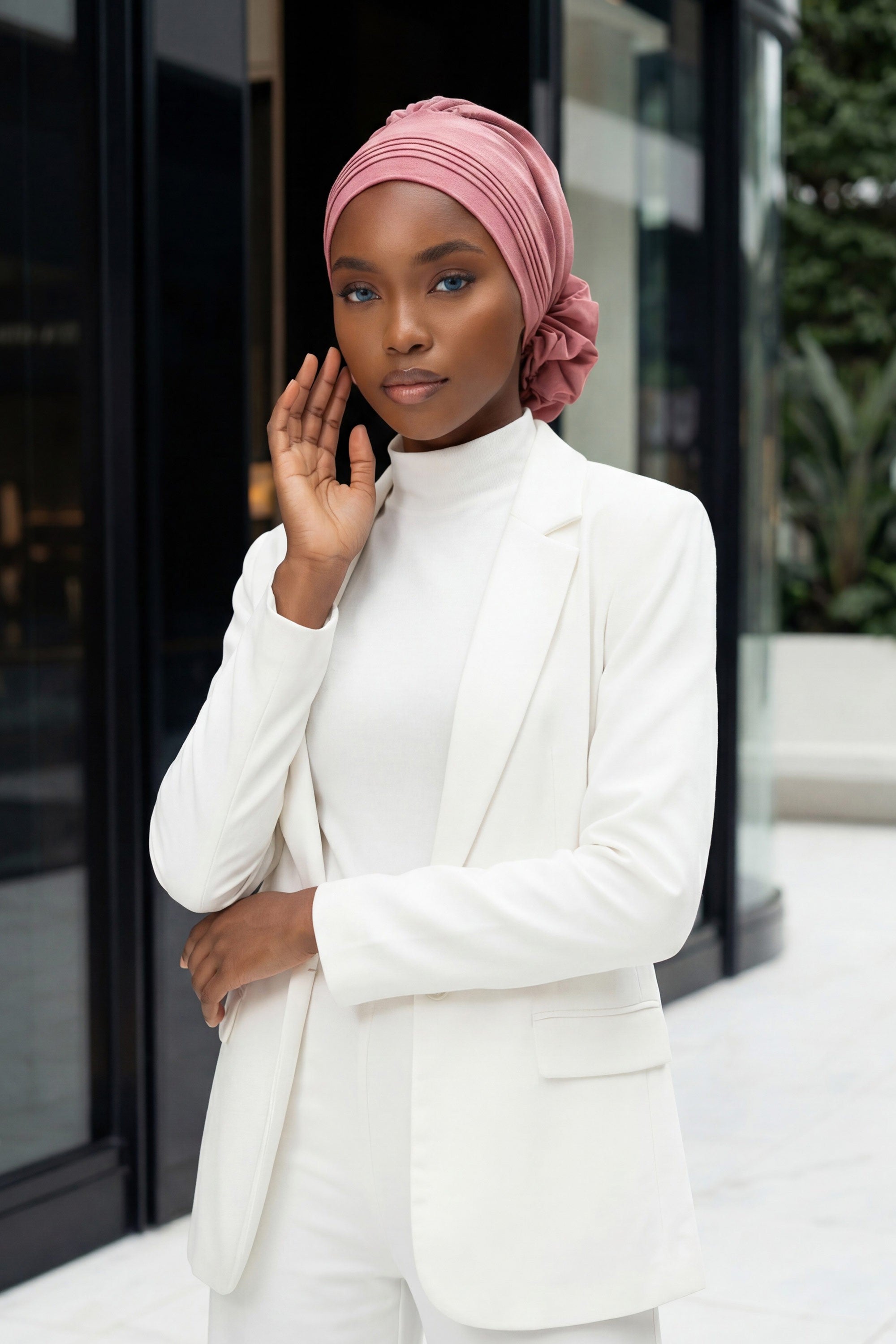 Chic Aerobin Instant Turban, Easy Wrap Breathable Head Scarf with Elegant Knot Detail, Lightweight Instant Turban For Women Headwear,HT-31A Dark Pink