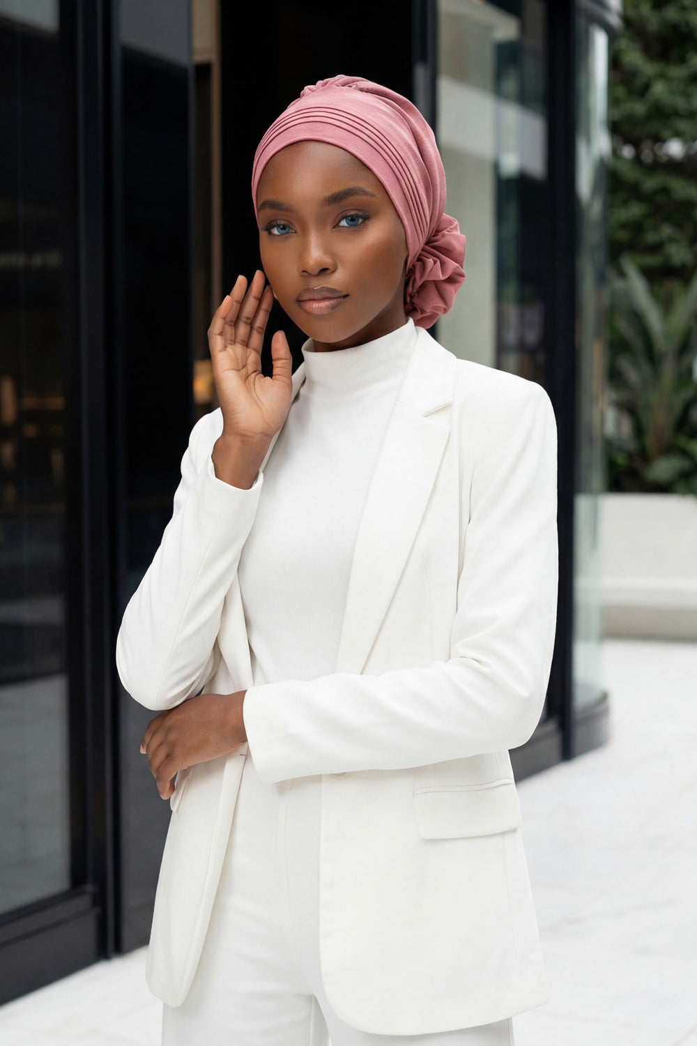 Chic Aerobin Instant Turban, Easy Wrap Breathable Head Scarf with Elegant Knot Detail, Lightweight Instant Turban For Women Headwear,HT-31A Dark Pink