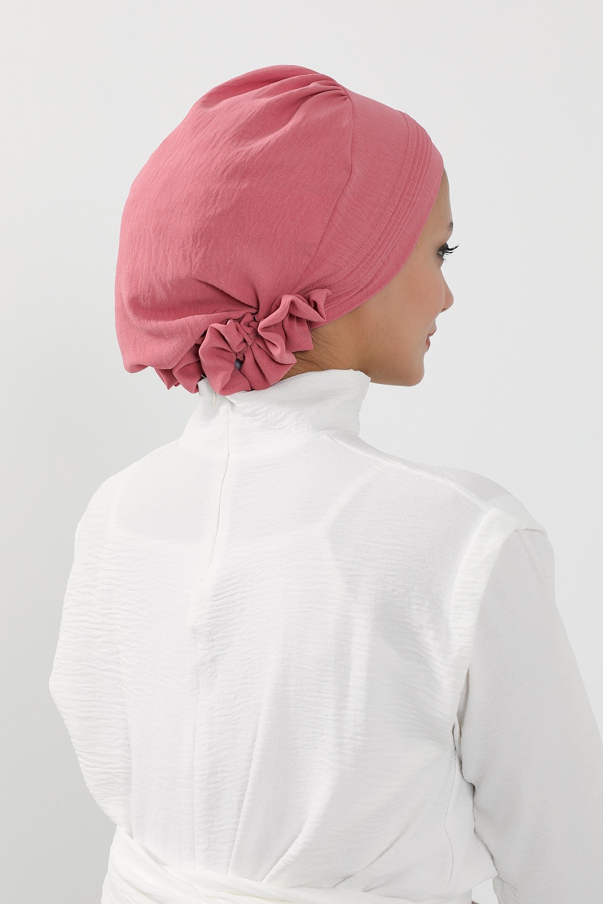 Chic Aerobin Instant Turban, Easy Wrap Breathable Head Scarf with Elegant Knot Detail, Lightweight Instant Turban For Women Headwear,HT-31A Dark Pink