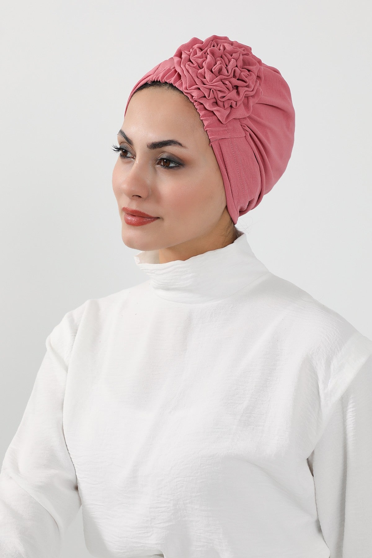 Chic Aerobin Instant Turban, Easy Wrap Breathable Head Scarf with Elegant Knot Detail, Lightweight Instant Turban For Women Headwear,HT-31A Dark Pink