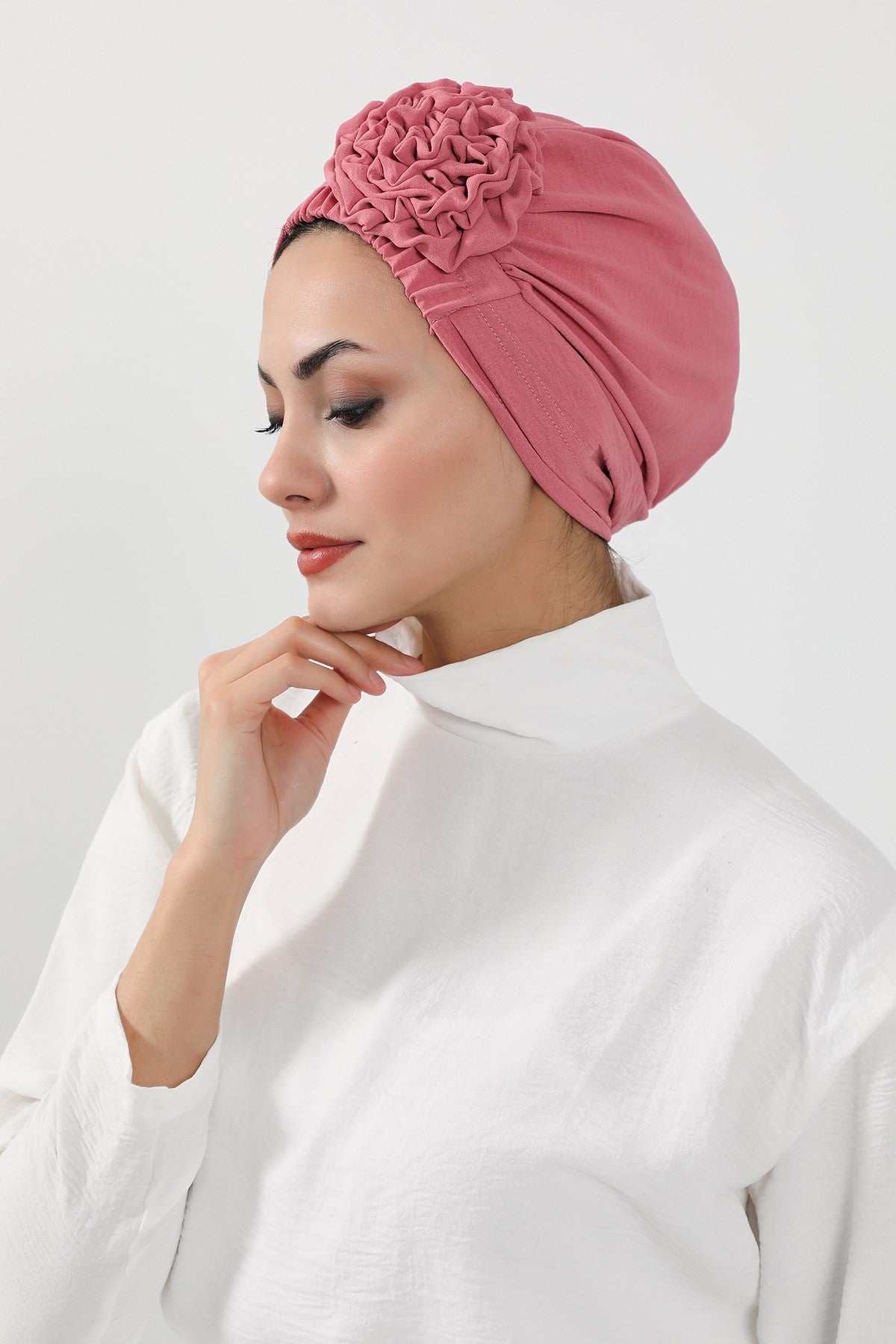 Chic Aerobin Instant Turban, Easy Wrap Breathable Head Scarf with Elegant Knot Detail, Lightweight Instant Turban For Women Headwear,HT-31A Dark Pink