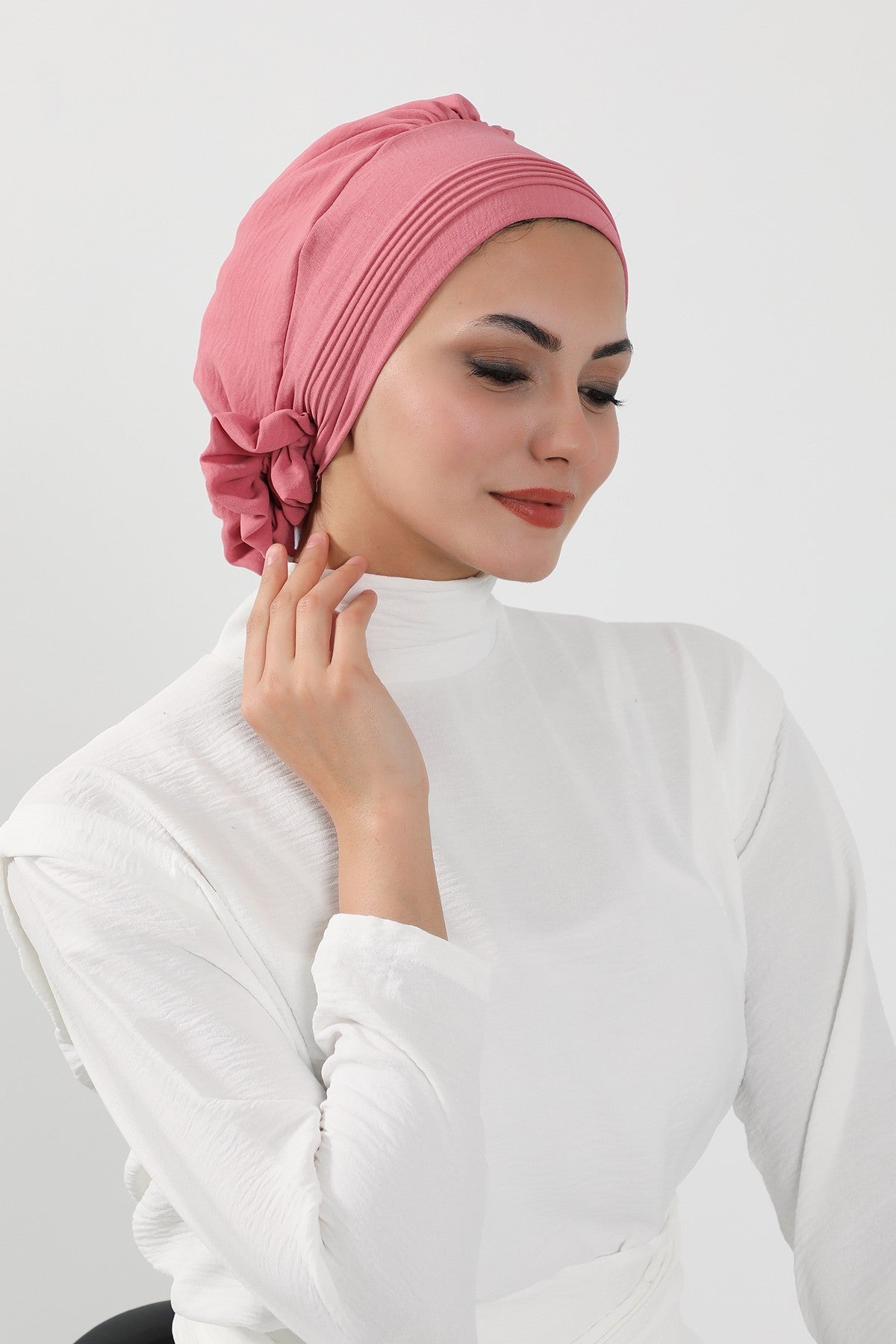 Chic Aerobin Instant Turban, Easy Wrap Breathable Head Scarf with Elegant Knot Detail, Lightweight Instant Turban For Women Headwear,HT-31A Dark Pink