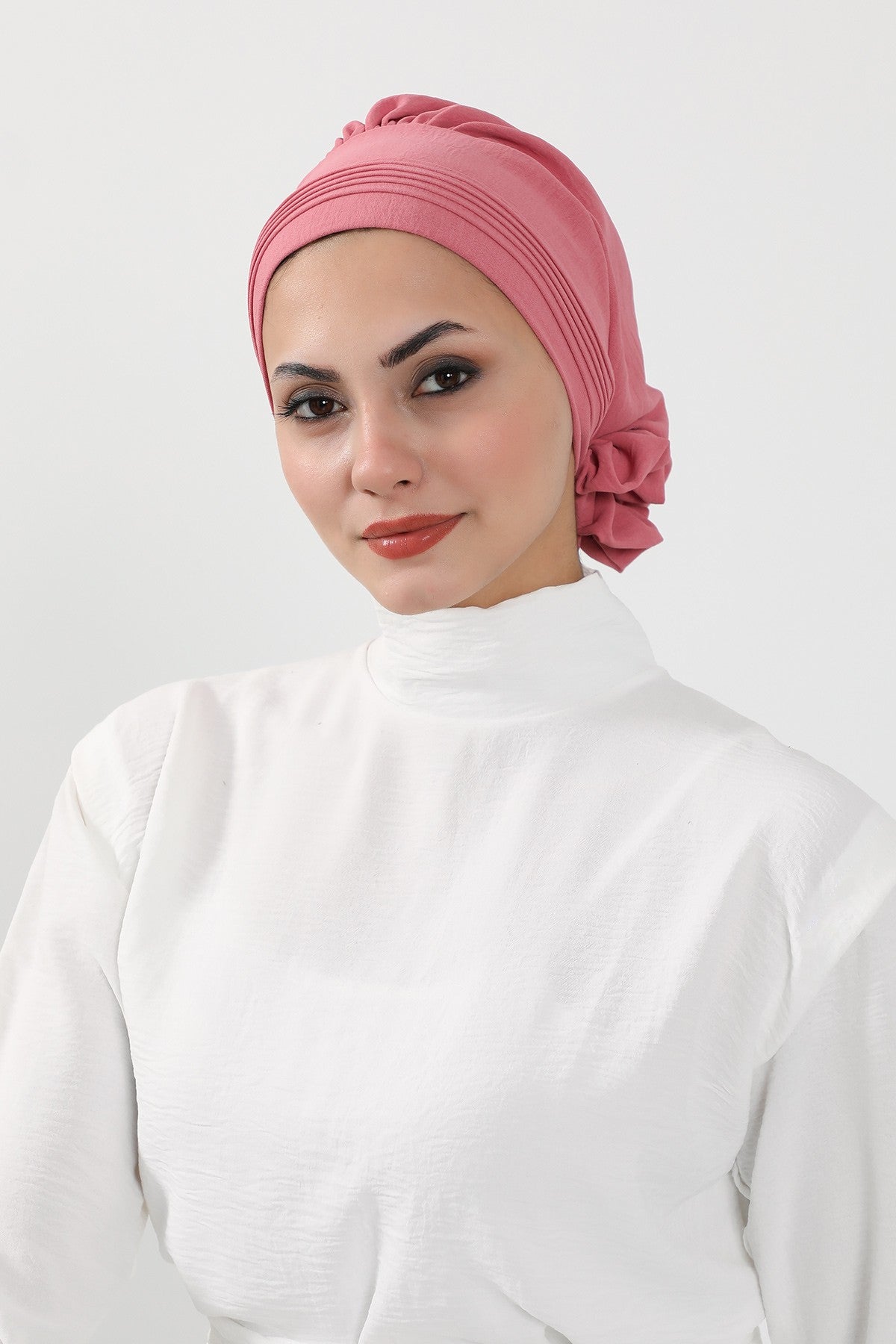 Chic Aerobin Instant Turban, Easy Wrap Breathable Head Scarf with Elegant Knot Detail, Lightweight Instant Turban For Women Headwear,HT-31A Dark Pink