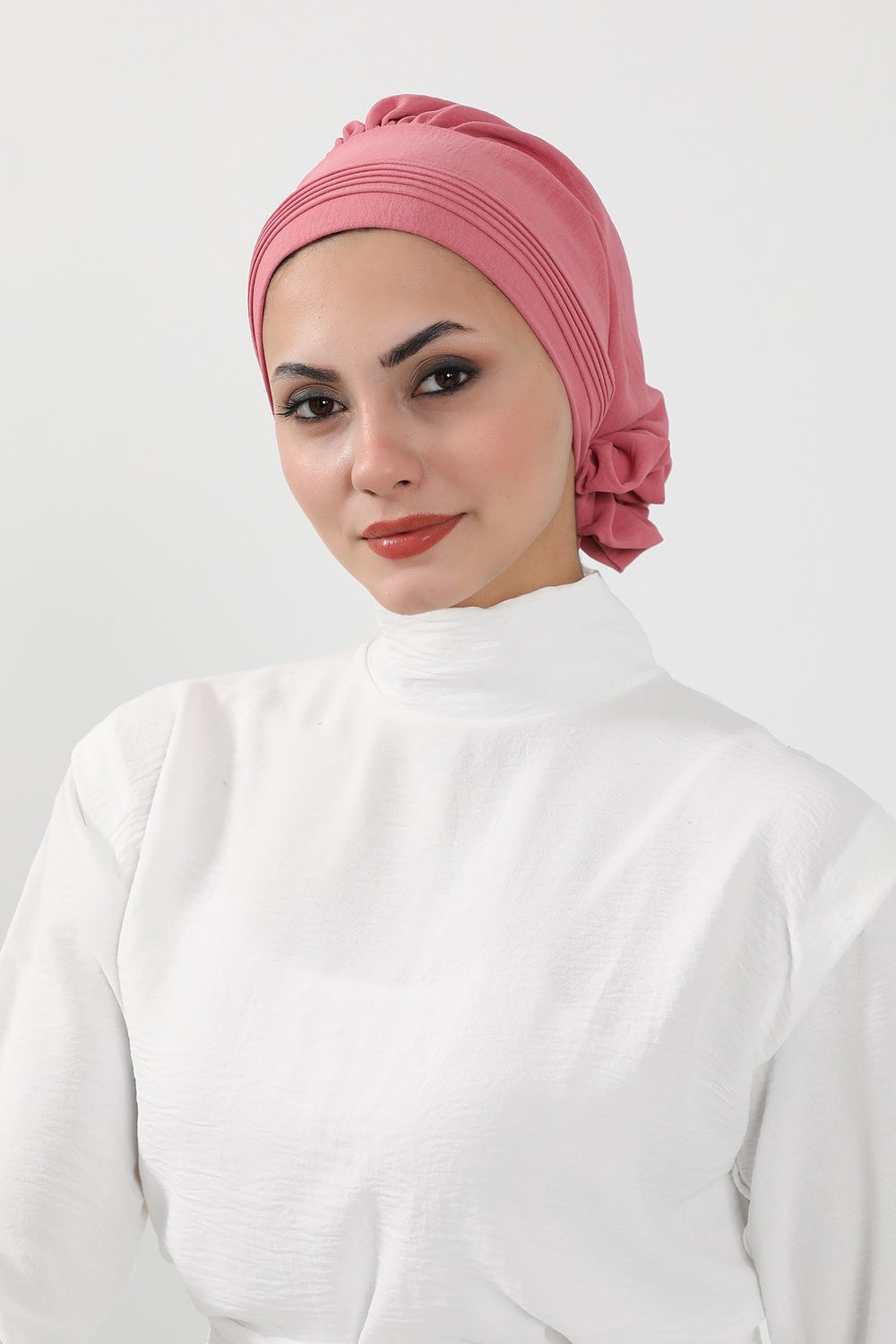 Chic Aerobin Instant Turban, Easy Wrap Breathable Head Scarf with Elegant Knot Detail, Lightweight Instant Turban For Women Headwear,HT-31A Dark Pink