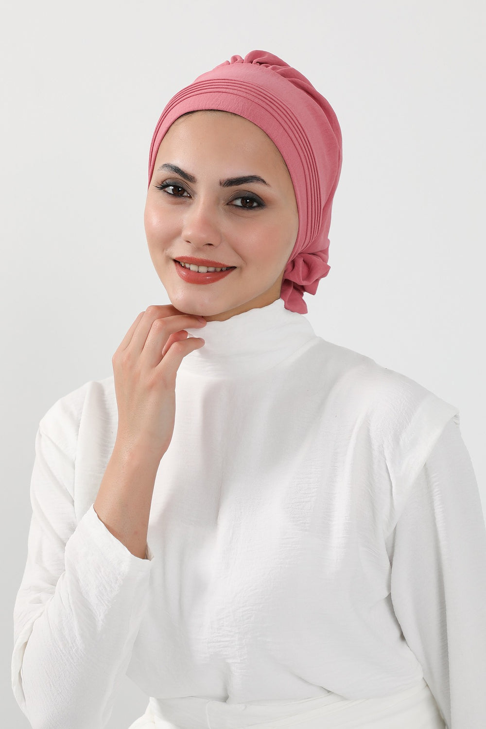 Chic Aerobin Instant Turban, Easy Wrap Breathable Head Scarf with Elegant Knot Detail, Lightweight Instant Turban For Women Headwear,HT-31A Dark Pink