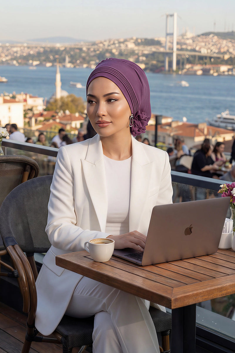 Chic Aerobin Instant Turban, Easy Wrap Breathable Head Scarf with Elegant Knot Detail, Lightweight Instant Turban For Women Headwear,HT-31A