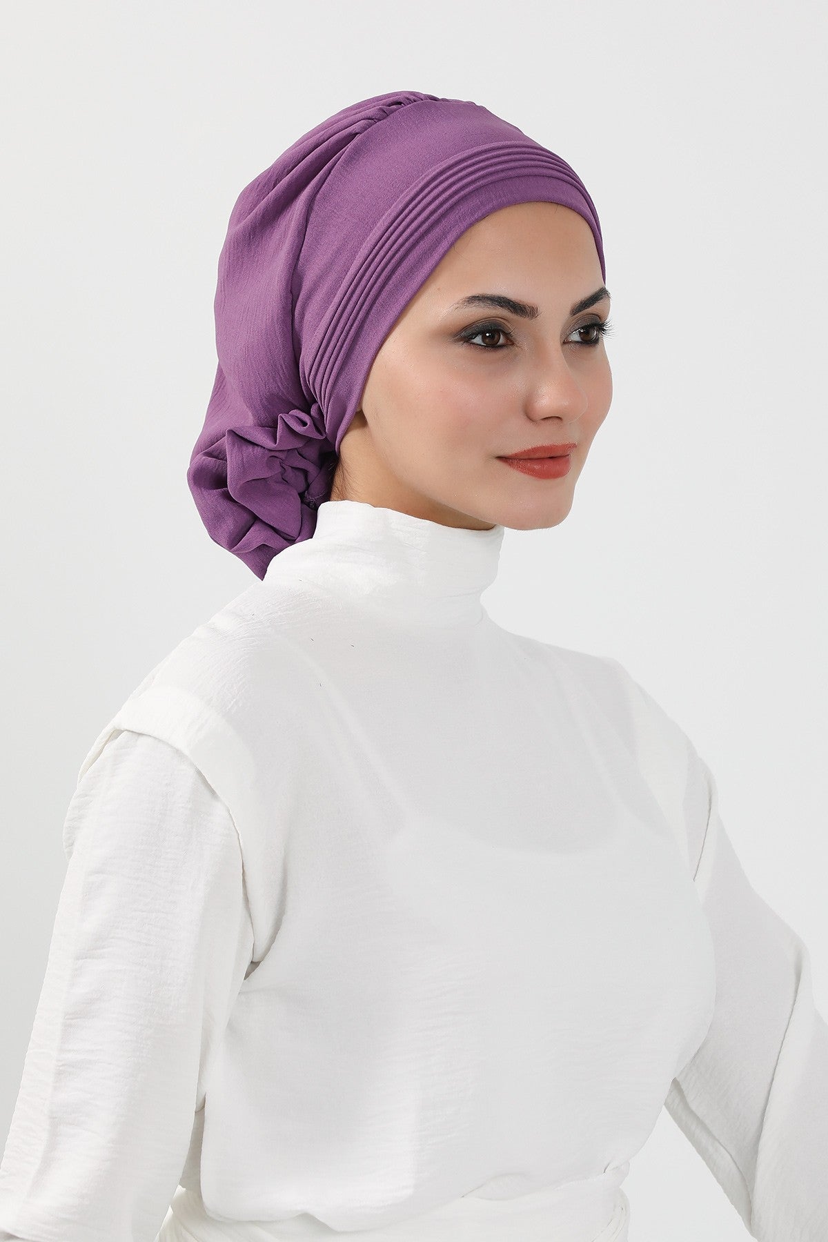 Chic Aerobin Instant Turban, Easy Wrap Breathable Head Scarf with Elegant Knot Detail, Lightweight Instant Turban For Women Headwear,HT-31A Purple 2