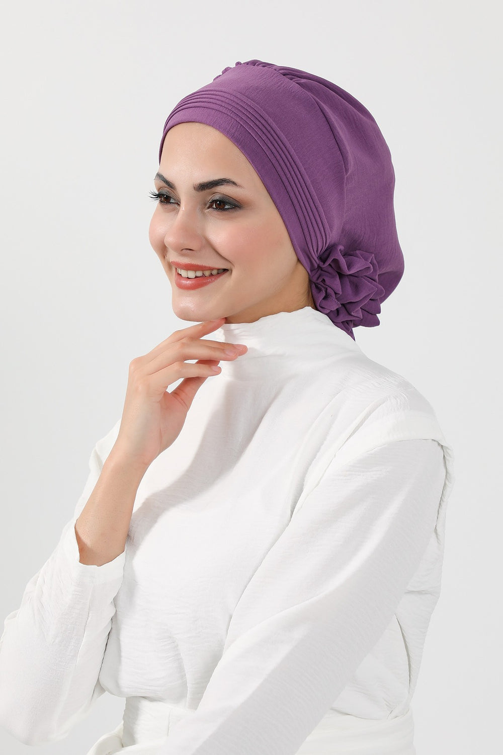 Chic Aerobin Instant Turban, Easy Wrap Breathable Head Scarf with Elegant Knot Detail, Lightweight Instant Turban For Women Headwear,HT-31A Purple 2