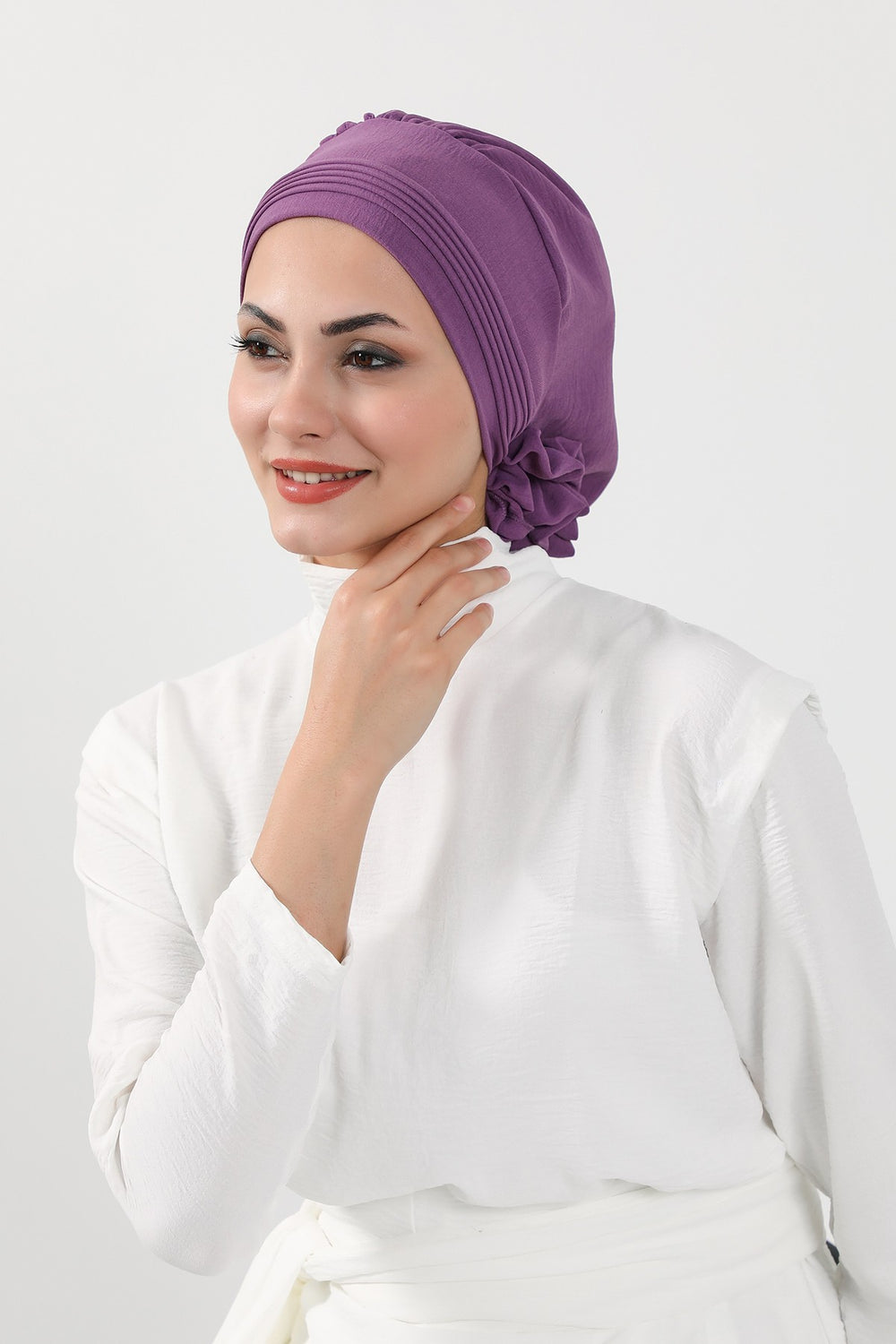 Chic Aerobin Instant Turban, Easy Wrap Breathable Head Scarf with Elegant Knot Detail, Lightweight Instant Turban For Women Headwear,HT-31A Purple 2