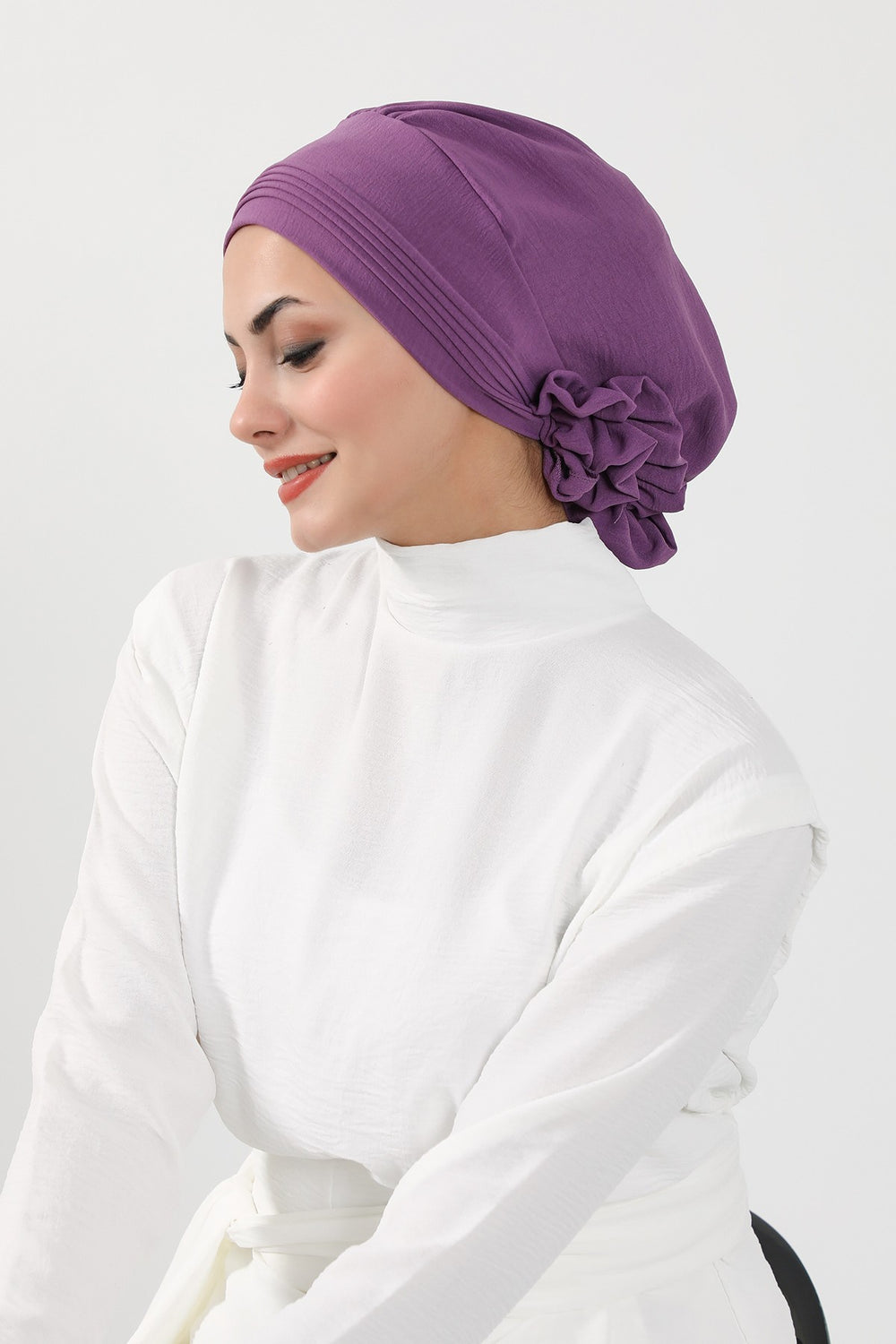 Chic Aerobin Instant Turban, Easy Wrap Breathable Head Scarf with Elegant Knot Detail, Lightweight Instant Turban For Women Headwear,HT-31A Purple 2