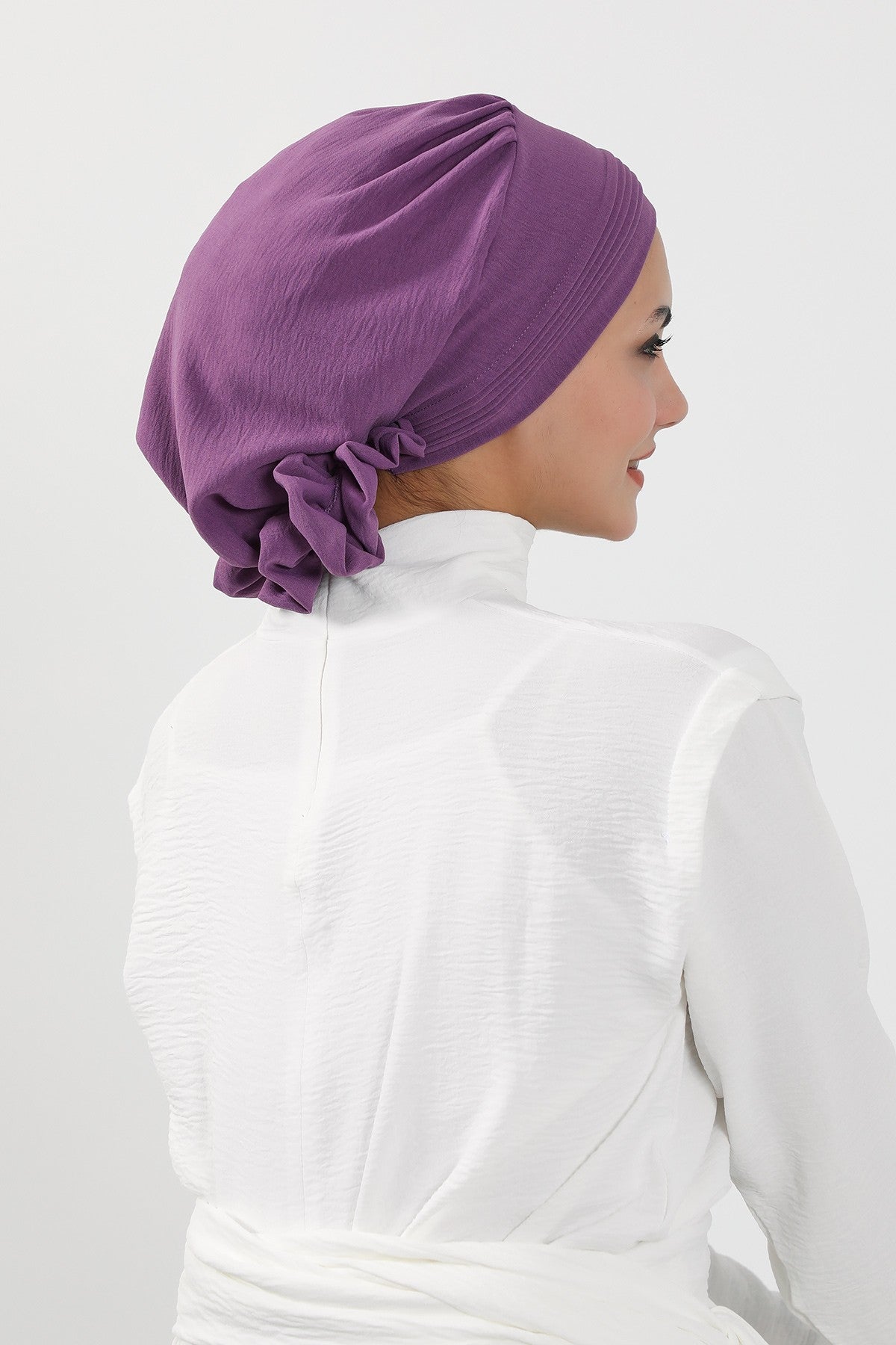 Chic Aerobin Instant Turban, Easy Wrap Breathable Head Scarf with Elegant Knot Detail, Lightweight Instant Turban For Women Headwear,HT-31A Purple 2