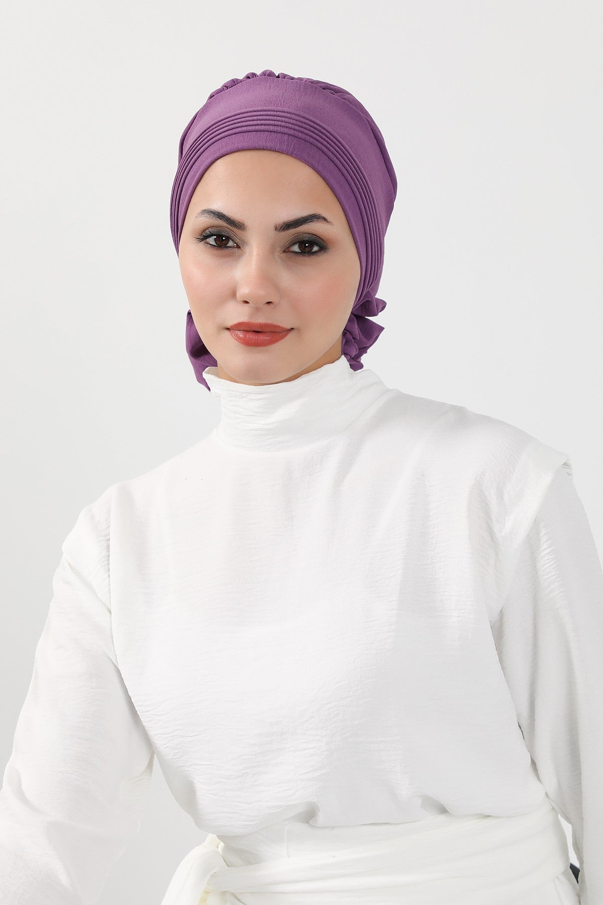 Chic Aerobin Instant Turban, Easy Wrap Breathable Head Scarf with Elegant Knot Detail, Lightweight Instant Turban For Women Headwear,HT-31A Purple 2