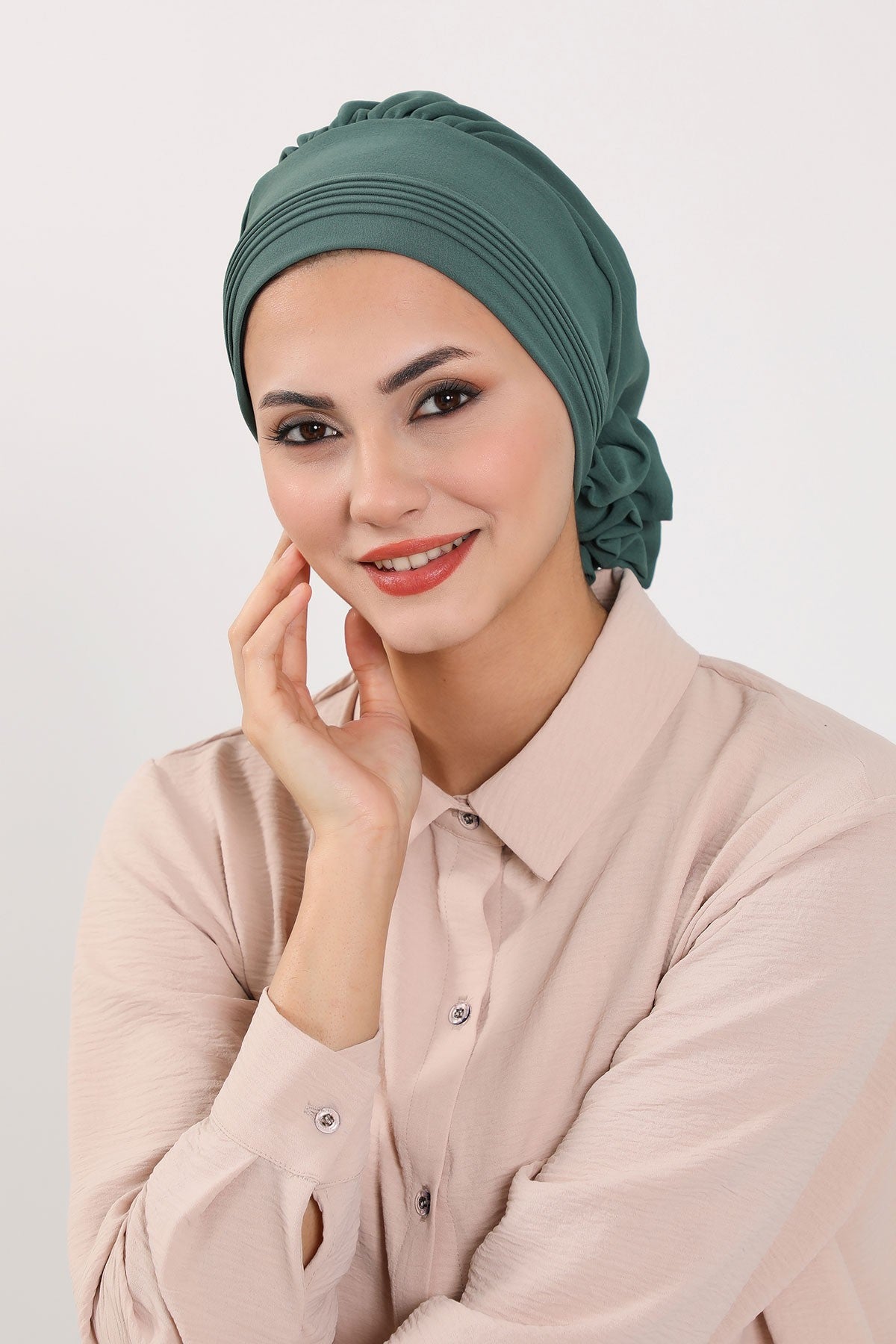 Chic Aerobin Instant Turban, Easy Wrap Breathable Head Scarf with Elegant Knot Detail, Lightweight Instant Turban For Women Headwear,HT-31A Light Green