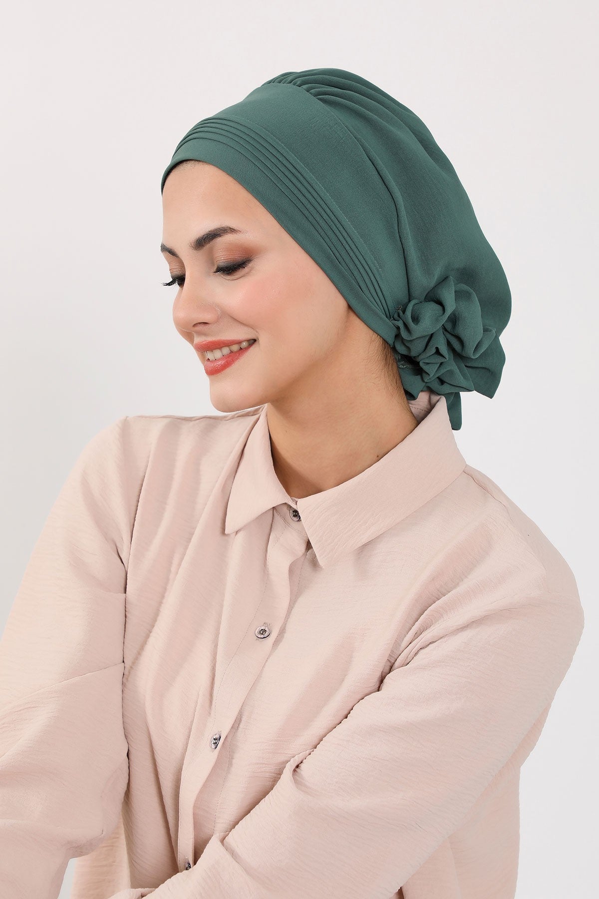 Chic Aerobin Instant Turban, Easy Wrap Breathable Head Scarf with Elegant Knot Detail, Lightweight Instant Turban For Women Headwear,HT-31A Light Green