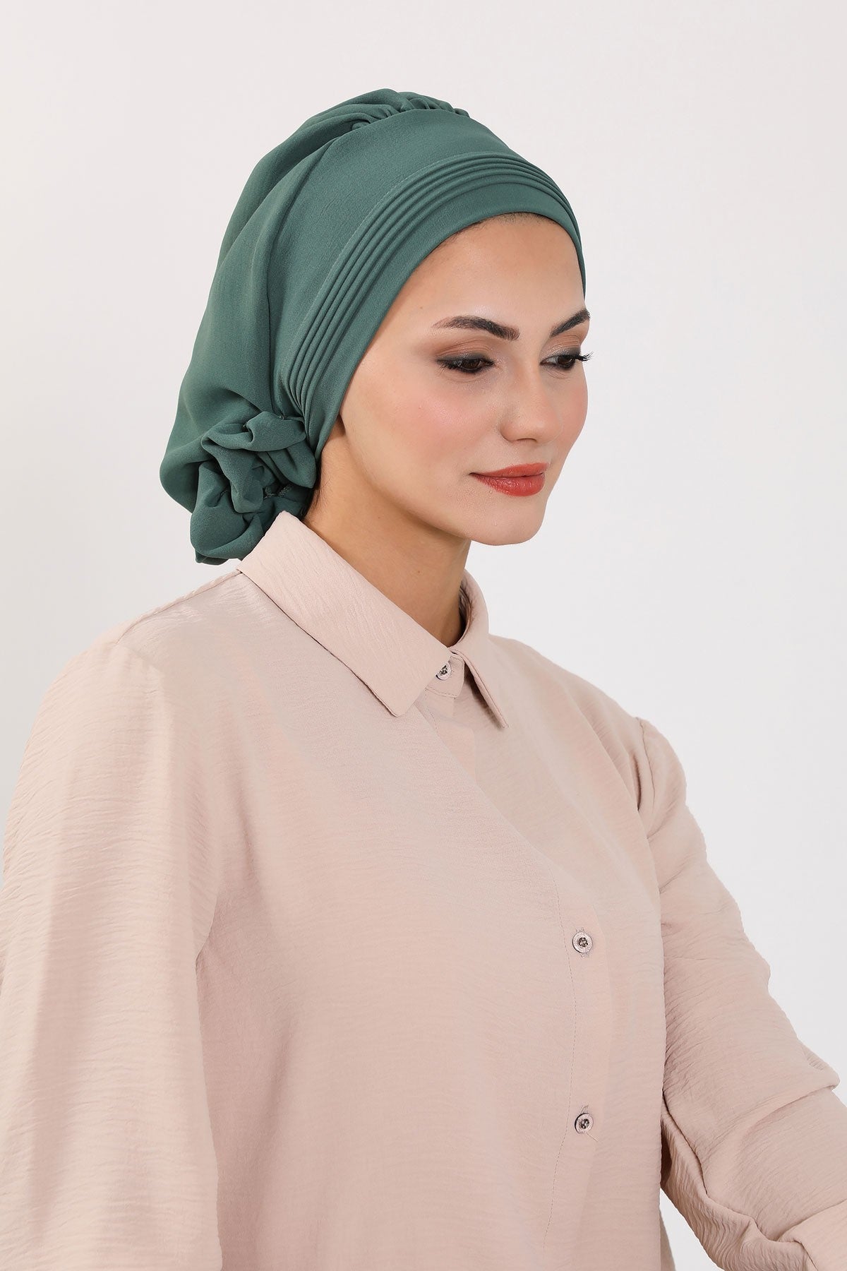 Chic Aerobin Instant Turban, Easy Wrap Breathable Head Scarf with Elegant Knot Detail, Lightweight Instant Turban For Women Headwear,HT-31A Light Green