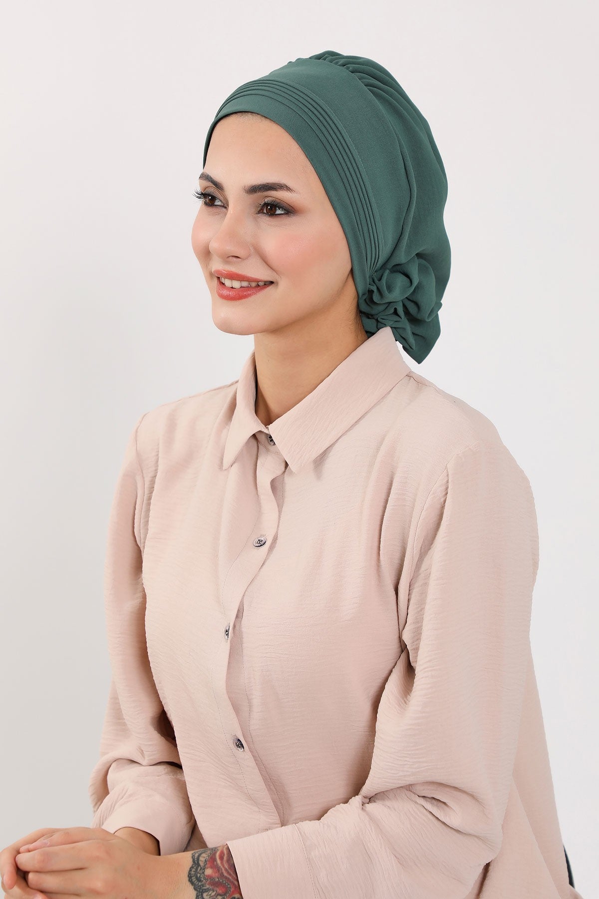 Chic Aerobin Instant Turban, Easy Wrap Breathable Head Scarf with Elegant Knot Detail, Lightweight Instant Turban For Women Headwear,HT-31A Light Green