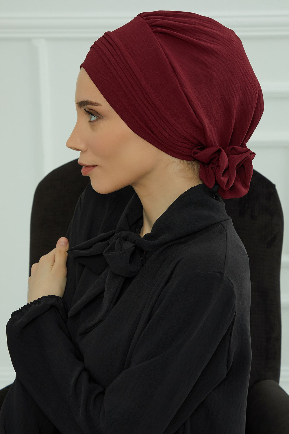 Chic Aerobin Instant Turban, Easy Wrap Breathable Head Scarf with Elegant Knot Detail, Lightweight Instant Turban For Women Headwear,HT-31A Maroon