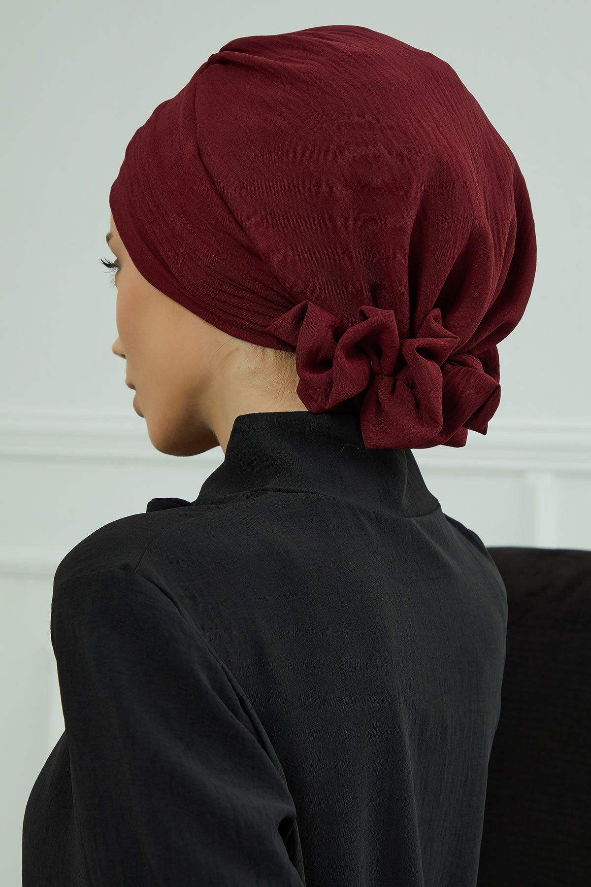 Chic Aerobin Instant Turban, Easy Wrap Breathable Head Scarf with Elegant Knot Detail, Lightweight Instant Turban For Women Headwear,HT-31A Maroon