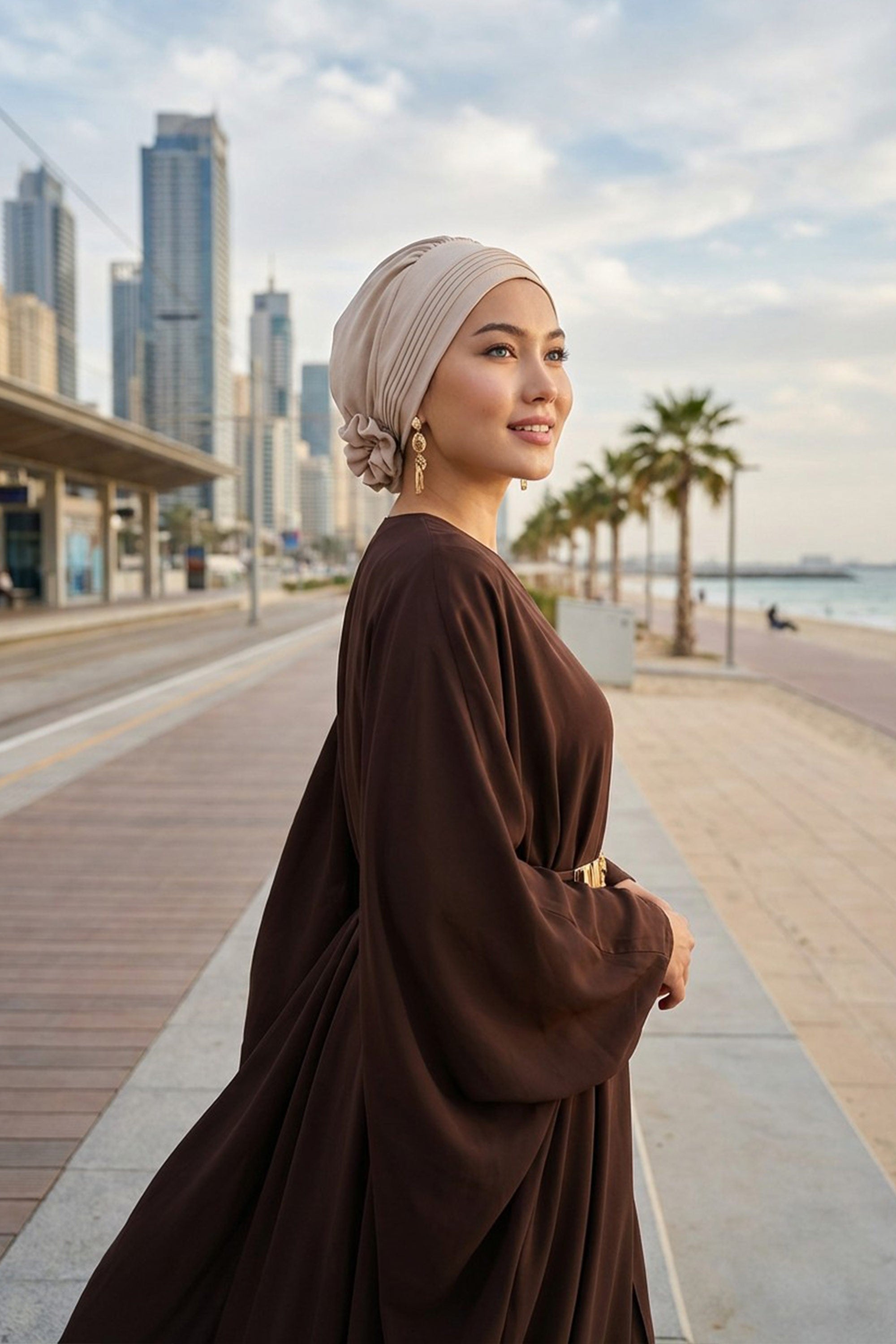 Chic Aerobin Instant Turban, Easy Wrap Breathable Head Scarf with Elegant Knot Detail, Lightweight Instant Turban For Women Headwear,HT-31A Stone