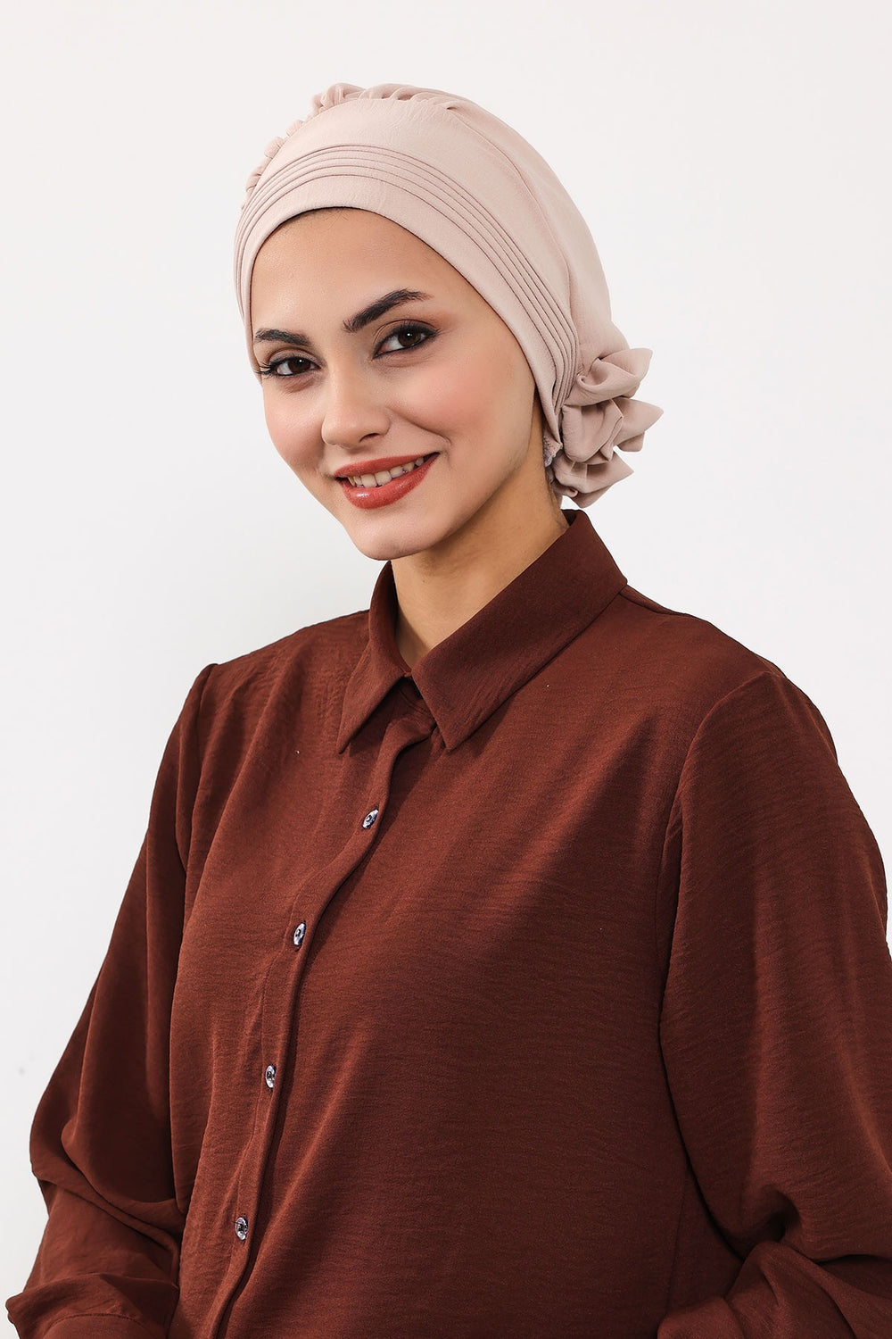 Chic Aerobin Instant Turban, Easy Wrap Breathable Head Scarf with Elegant Knot Detail, Lightweight Instant Turban For Women Headwear,HT-31A Stone