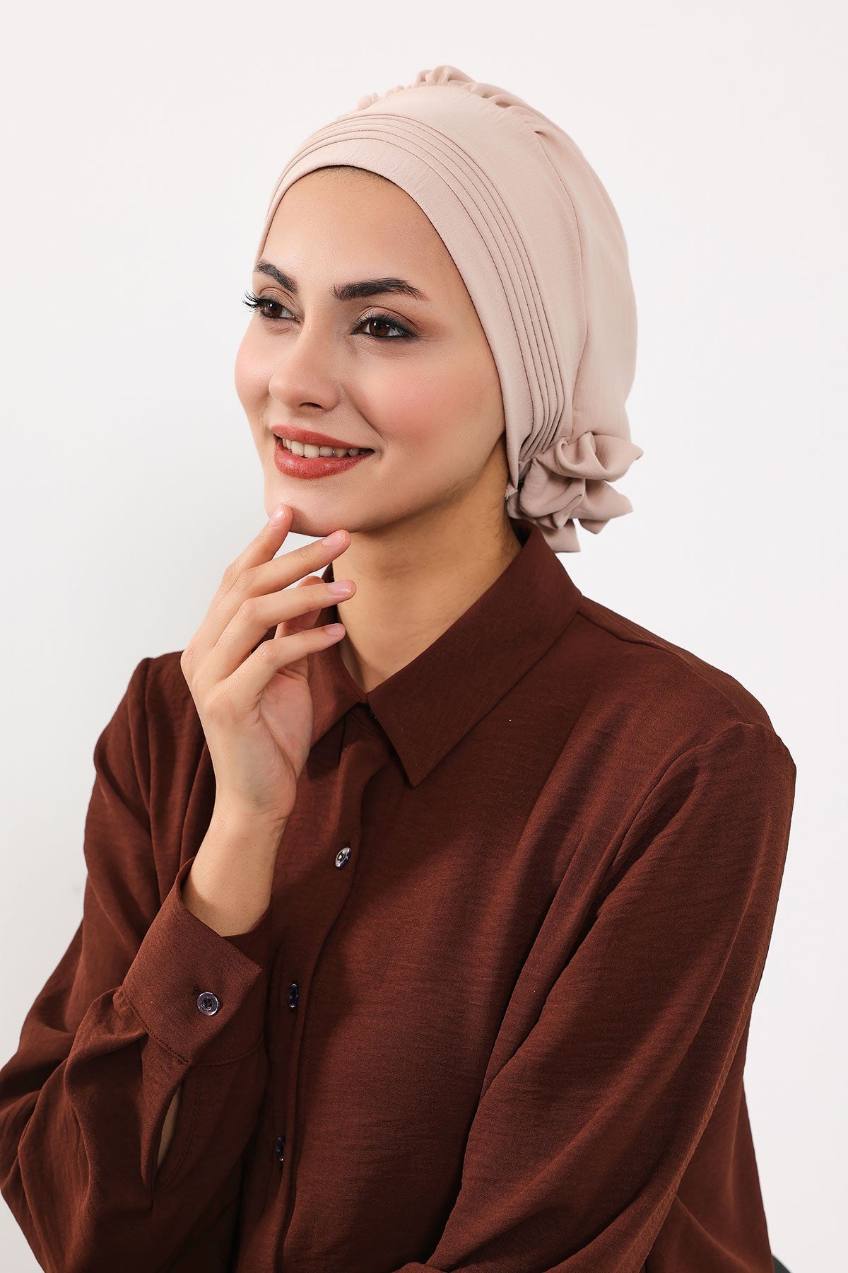 Chic Aerobin Instant Turban, Easy Wrap Breathable Head Scarf with Elegant Knot Detail, Lightweight Instant Turban For Women Headwear,HT-31A Stone