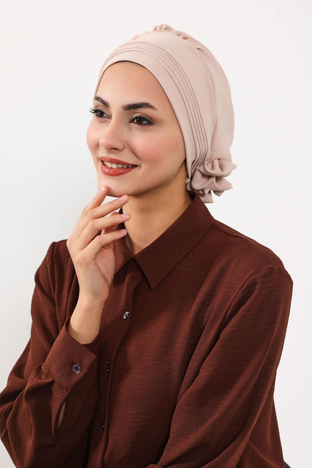 Chic Aerobin Instant Turban, Easy Wrap Breathable Head Scarf with Elegant Knot Detail, Lightweight Instant Turban For Women Headwear,HT-31A Stone