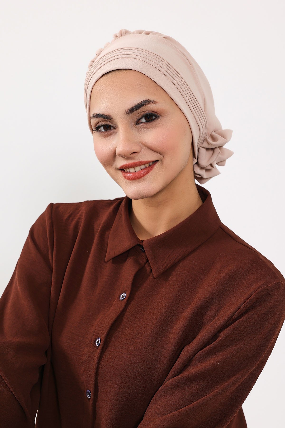 Chic Aerobin Instant Turban, Easy Wrap Breathable Head Scarf with Elegant Knot Detail, Lightweight Instant Turban For Women Headwear,HT-31A Stone