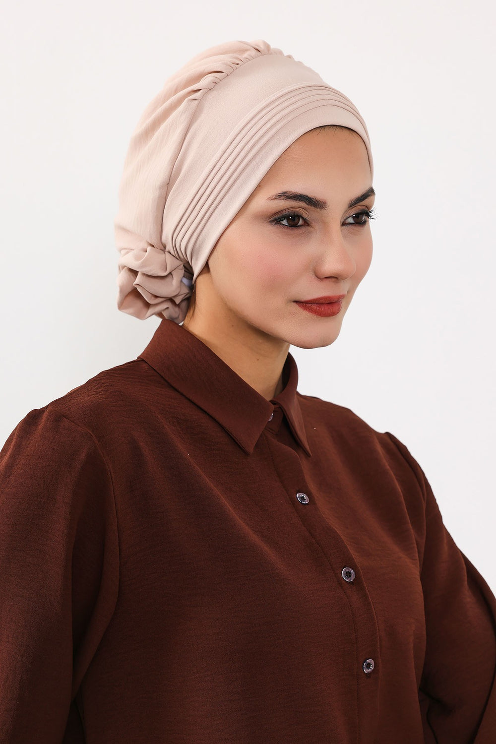 Chic Aerobin Instant Turban, Easy Wrap Breathable Head Scarf with Elegant Knot Detail, Lightweight Instant Turban For Women Headwear,HT-31A Stone