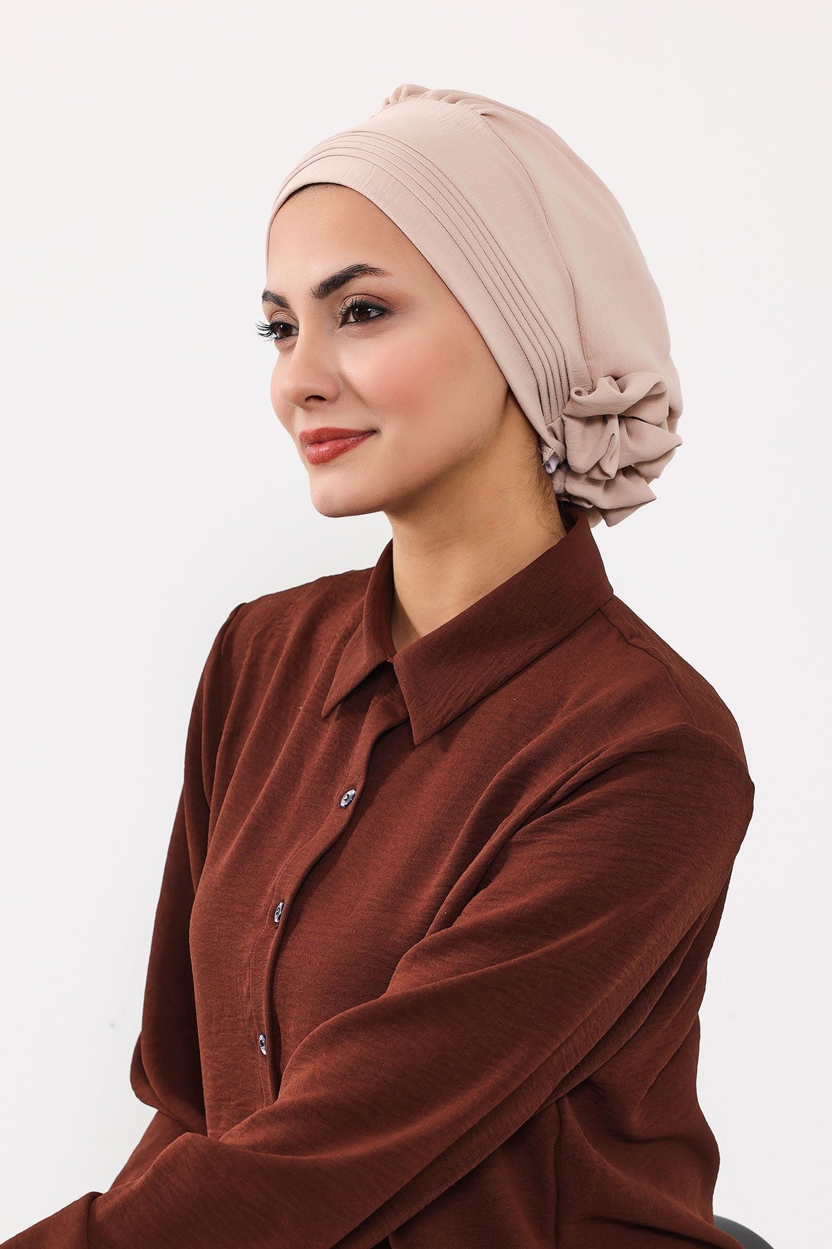 Chic Aerobin Instant Turban, Easy Wrap Breathable Head Scarf with Elegant Knot Detail, Lightweight Instant Turban For Women Headwear,HT-31A Stone