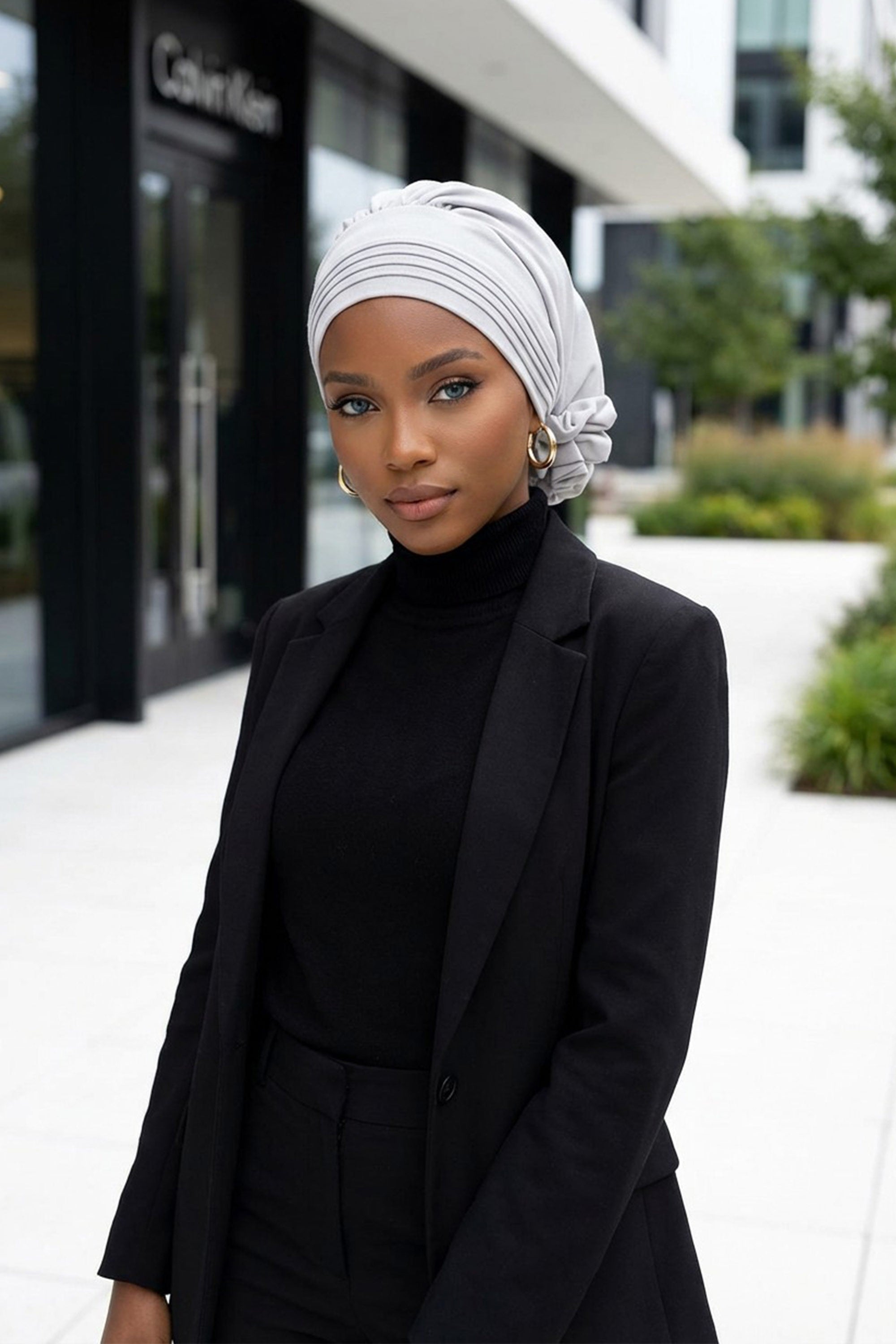 Chic Aerobin Instant Turban, Easy Wrap Breathable Head Scarf with Elegant Knot Detail, Lightweight Instant Turban For Women Headwear,HT-31A Light Grey