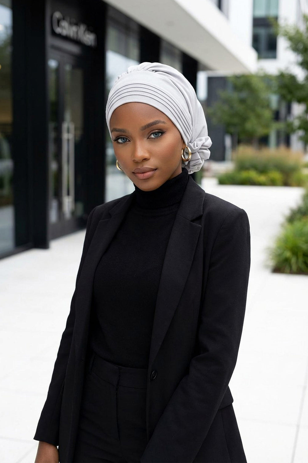 Chic Aerobin Instant Turban, Easy Wrap Breathable Head Scarf with Elegant Knot Detail, Lightweight Instant Turban For Women Headwear,HT-31A Light Grey