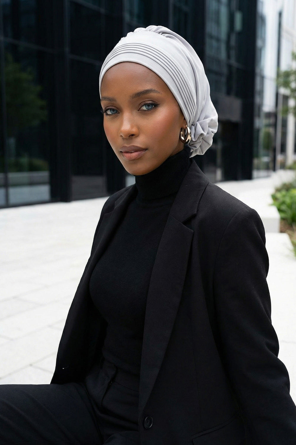 Chic Aerobin Instant Turban, Easy Wrap Breathable Head Scarf with Elegant Knot Detail, Lightweight Instant Turban For Women Headwear,HT-31A Light Grey
