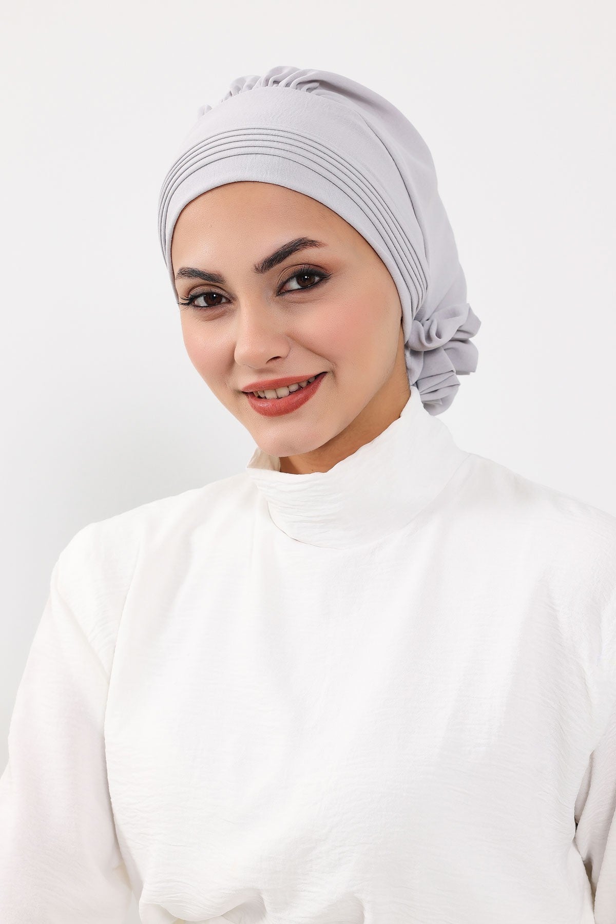 Chic Aerobin Instant Turban, Easy Wrap Breathable Head Scarf with Elegant Knot Detail, Lightweight Instant Turban For Women Headwear,HT-31A Light Grey
