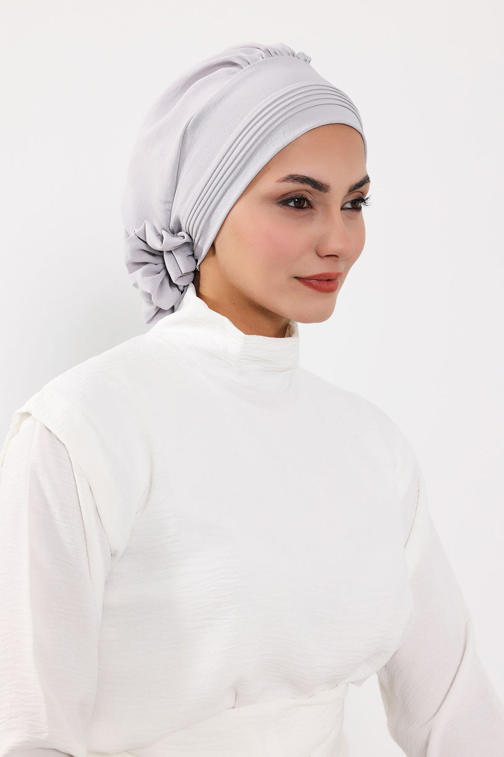 Chic Aerobin Instant Turban, Easy Wrap Breathable Head Scarf with Elegant Knot Detail, Lightweight Instant Turban For Women Headwear,HT-31A Light Grey