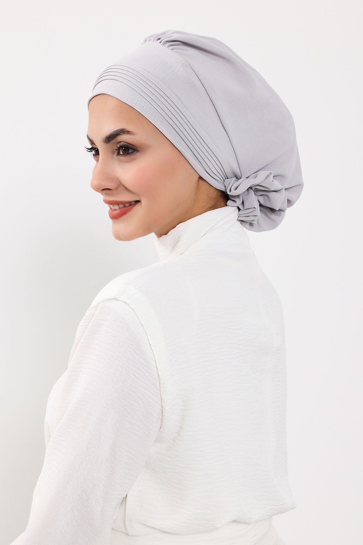 Chic Aerobin Instant Turban, Easy Wrap Breathable Head Scarf with Elegant Knot Detail, Lightweight Instant Turban For Women Headwear,HT-31A Light Grey