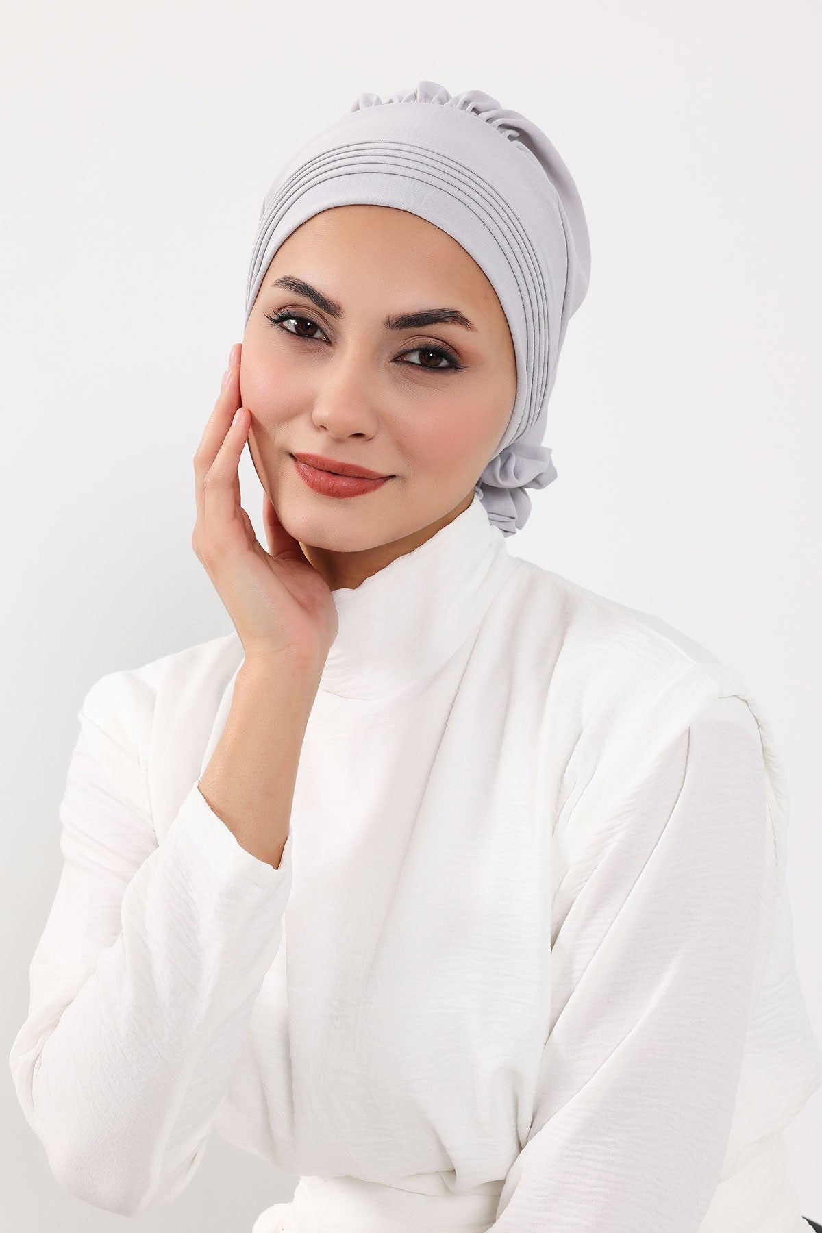 Chic Aerobin Instant Turban, Easy Wrap Breathable Head Scarf with Elegant Knot Detail, Lightweight Instant Turban For Women Headwear,HT-31A Light Grey