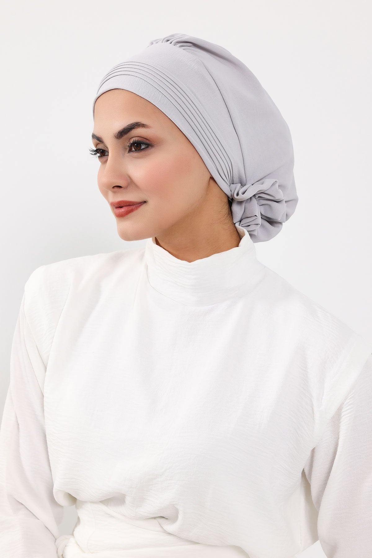 Chic Aerobin Instant Turban, Easy Wrap Breathable Head Scarf with Elegant Knot Detail, Lightweight Instant Turban For Women Headwear,HT-31A Light Grey