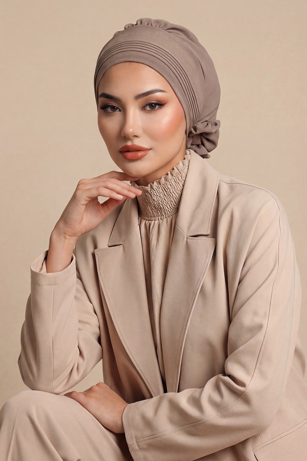 Chic Aerobin Instant Turban, Easy Wrap Breathable Head Scarf with Elegant Knot Detail, Lightweight Instant Turban For Women Headwear,HT-31A Chocolate