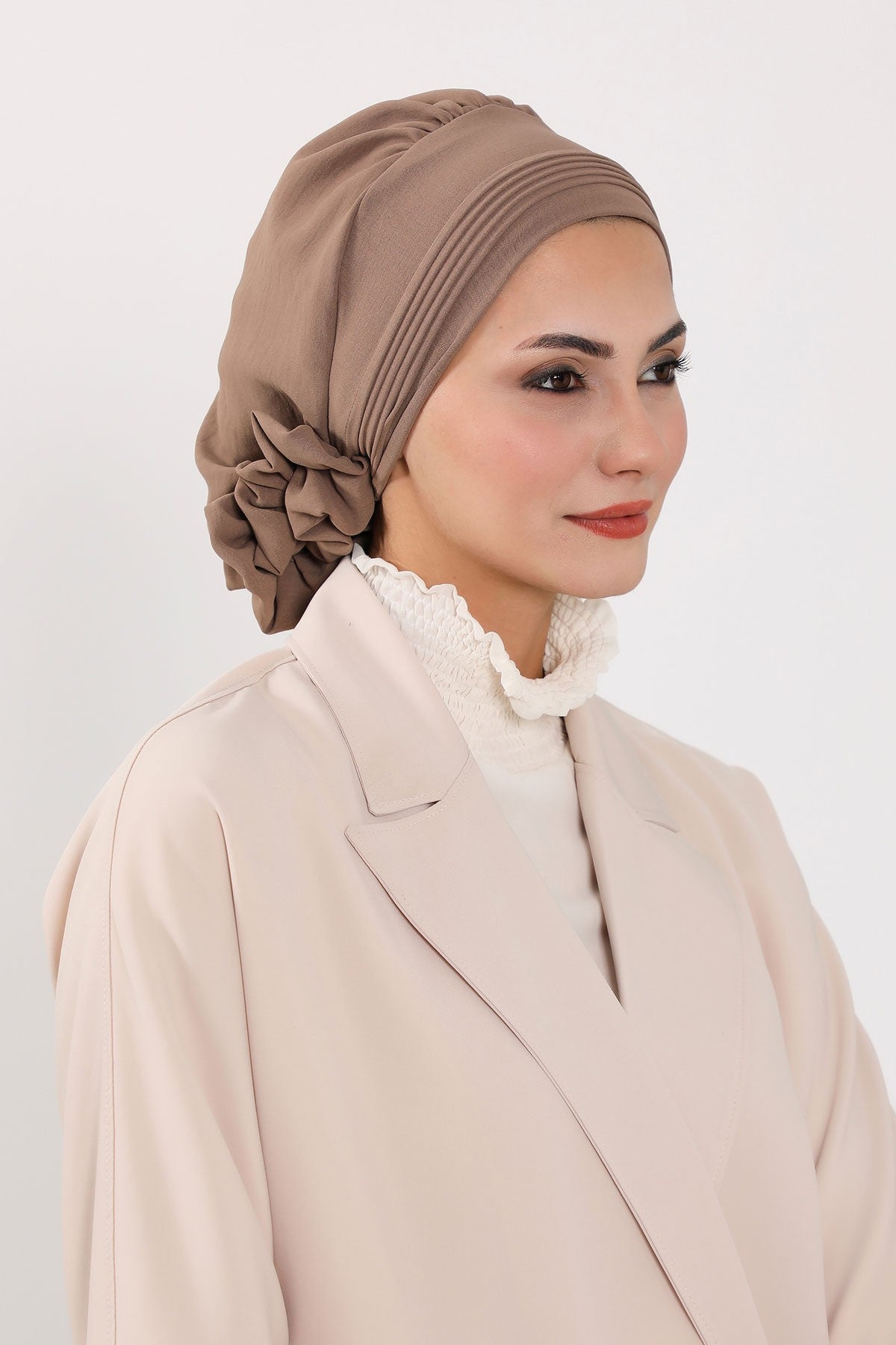Chic Aerobin Instant Turban, Easy Wrap Breathable Head Scarf with Elegant Knot Detail, Lightweight Instant Turban For Women Headwear,HT-31A Chocolate
