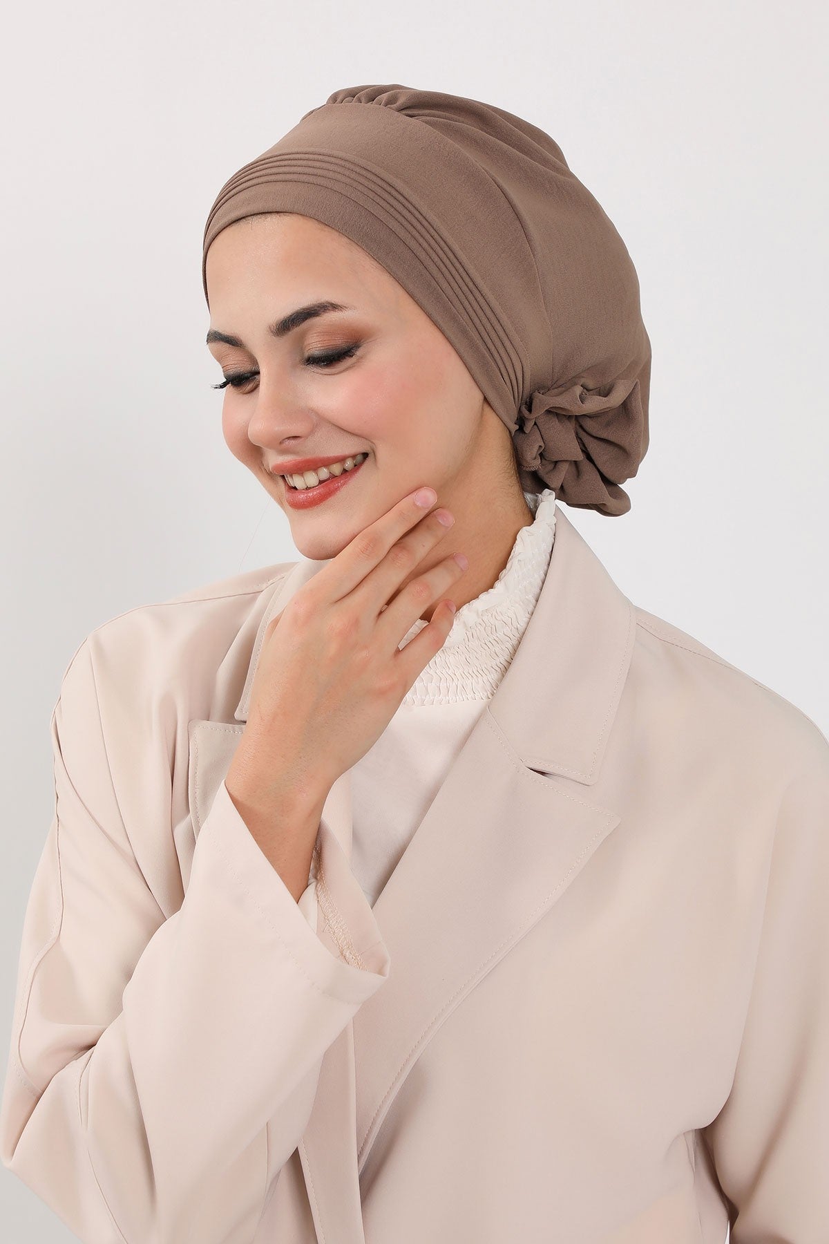 Chic Aerobin Instant Turban, Easy Wrap Breathable Head Scarf with Elegant Knot Detail, Lightweight Instant Turban For Women Headwear,HT-31A Chocolate