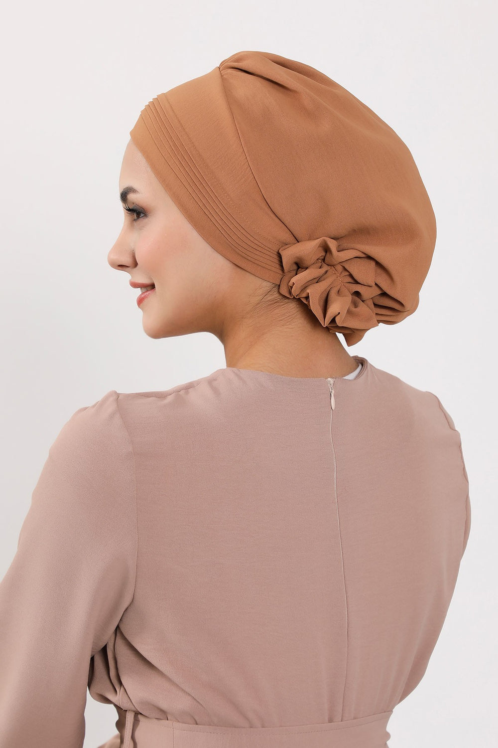 Chic Aerobin Instant Turban, Easy Wrap Breathable Head Scarf with Elegant Knot Detail, Lightweight Instant Turban For Women Headwear,HT-31A Camel
